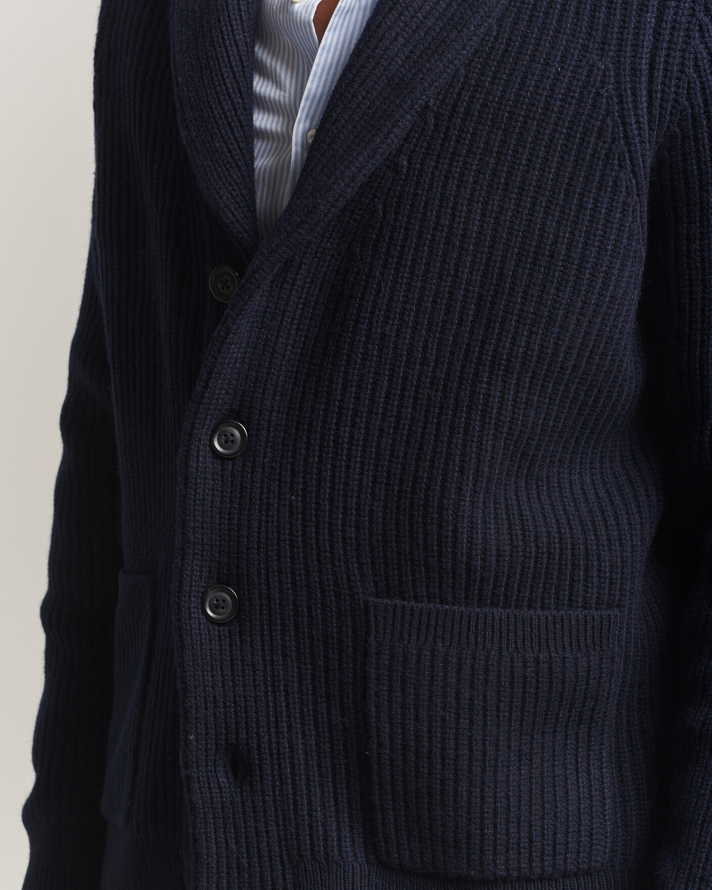 Men | Sweaters & Knitwear | Gant | Wool/Cotton Ribbed Shawl Collar Cardigan Evening Blue