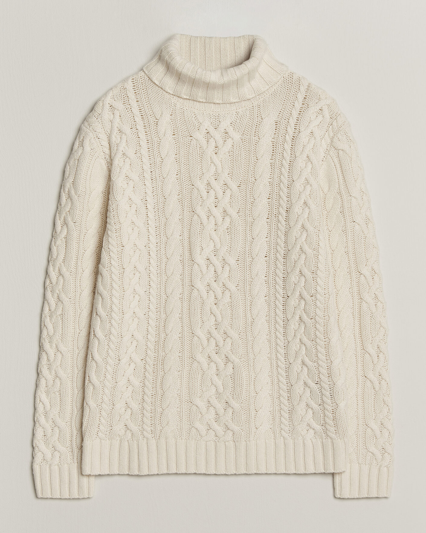 Men | Sweaters & Knitwear | Gant | Wool/Cotton Cable Knitted Turtleneck Cream