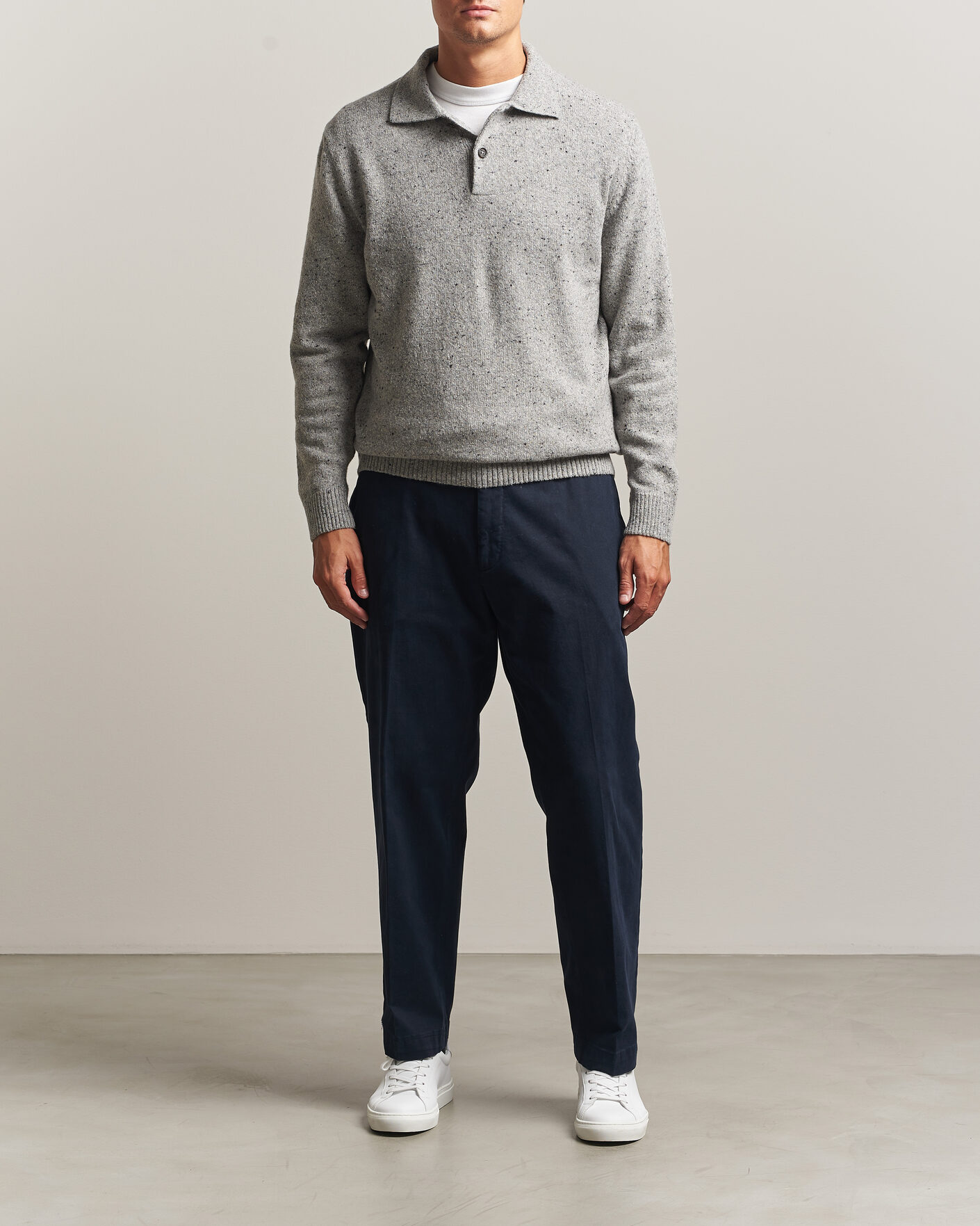 Men | Sweaters & Knitwear | Gant | Neps Wool Polo Grey Melange