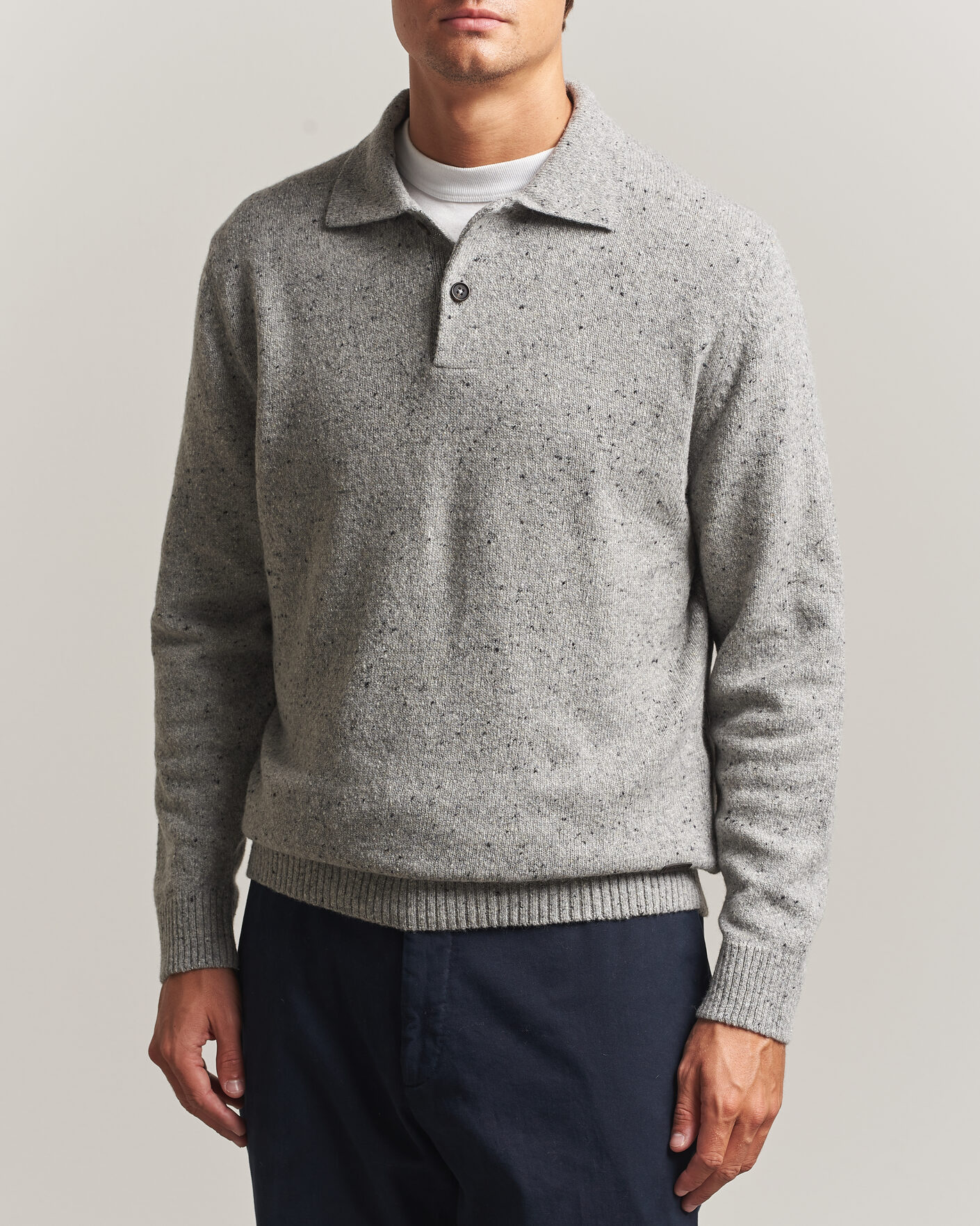 Men | Sweaters & Knitwear | Gant | Neps Wool Polo Grey Melange
