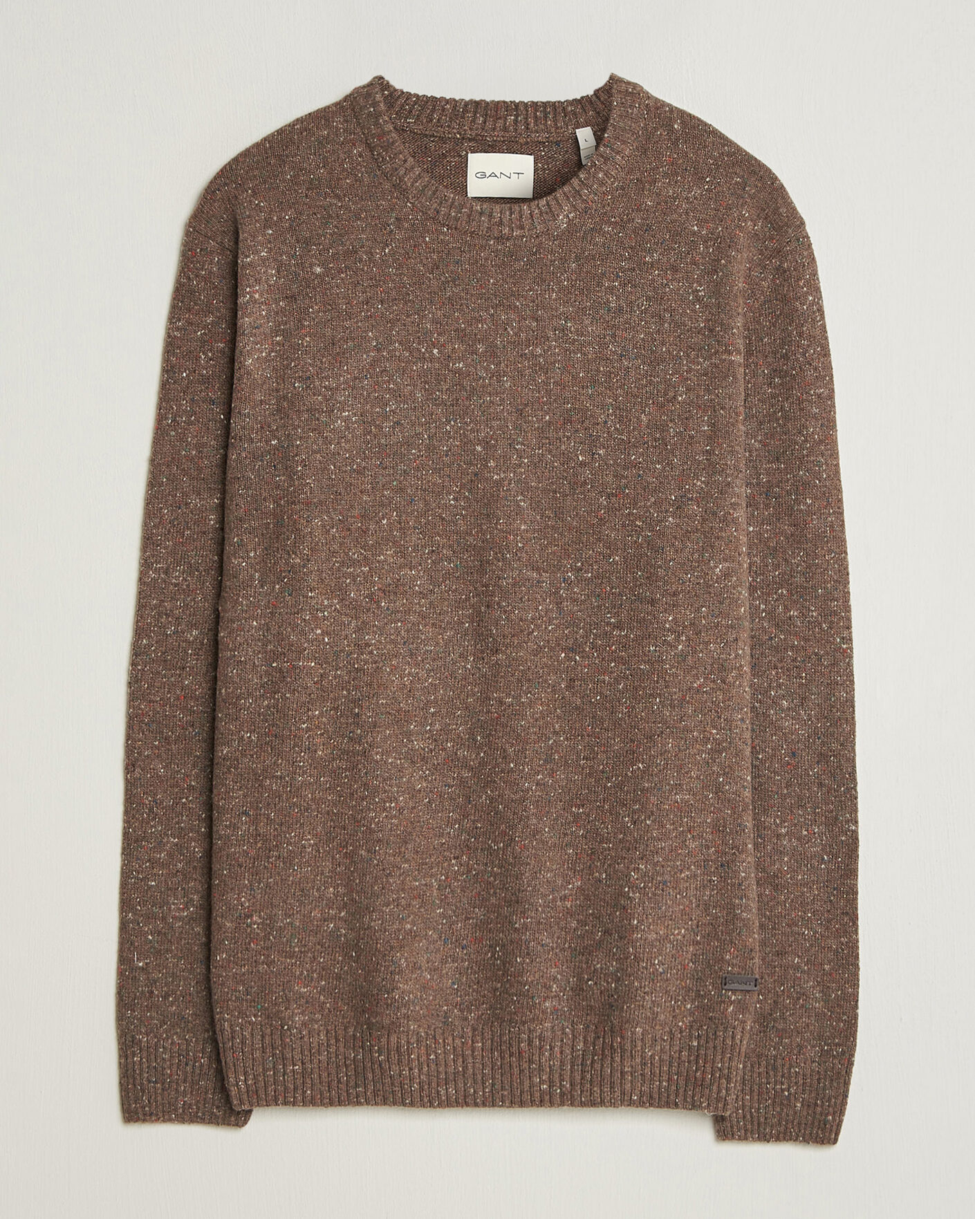 Men | Sweaters & Knitwear | Gant | Neps Wool Crew Neck Sweater Faded Taupe