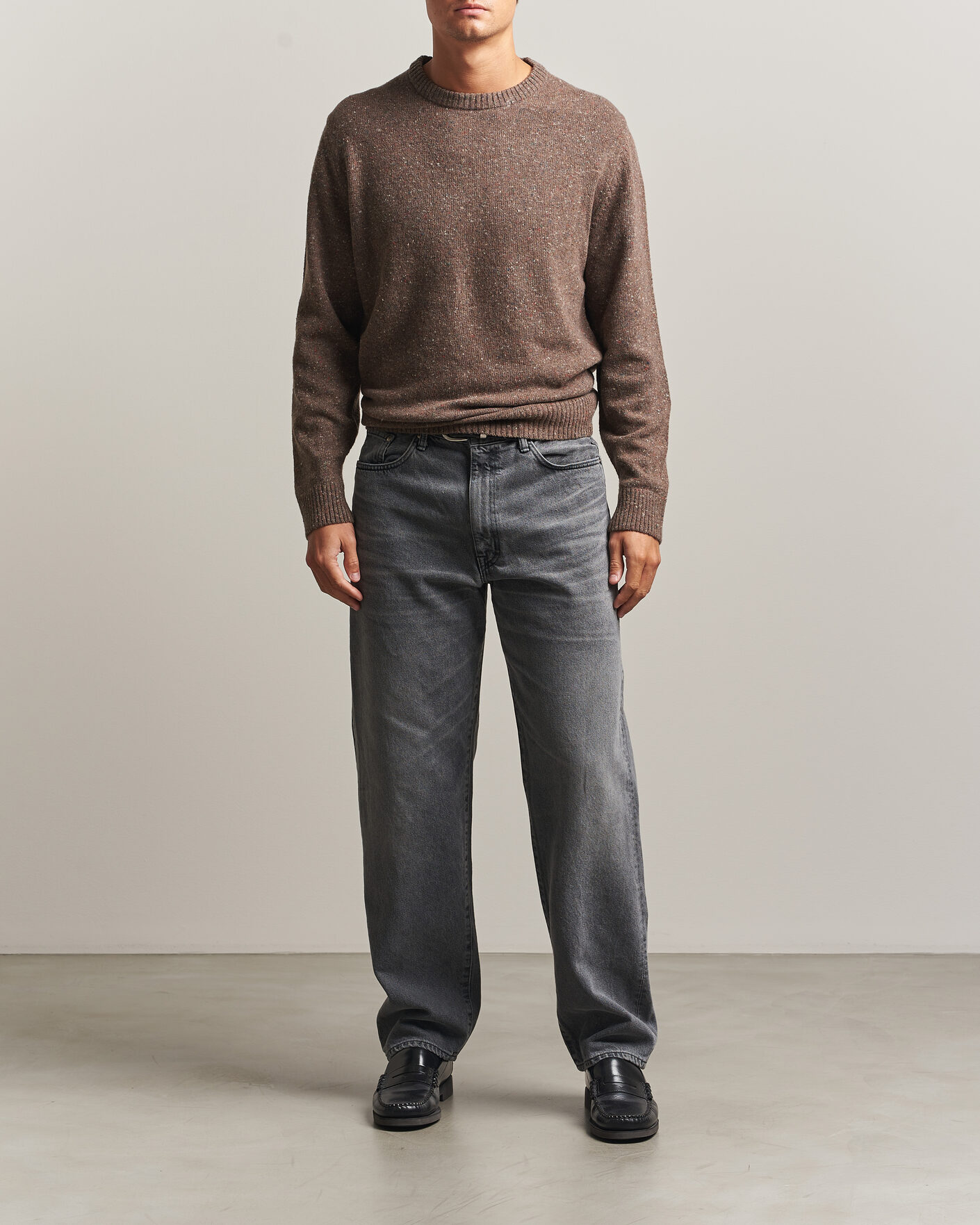 Men | Sweaters & Knitwear | Gant | Neps Wool Crew Neck Sweater Faded Taupe