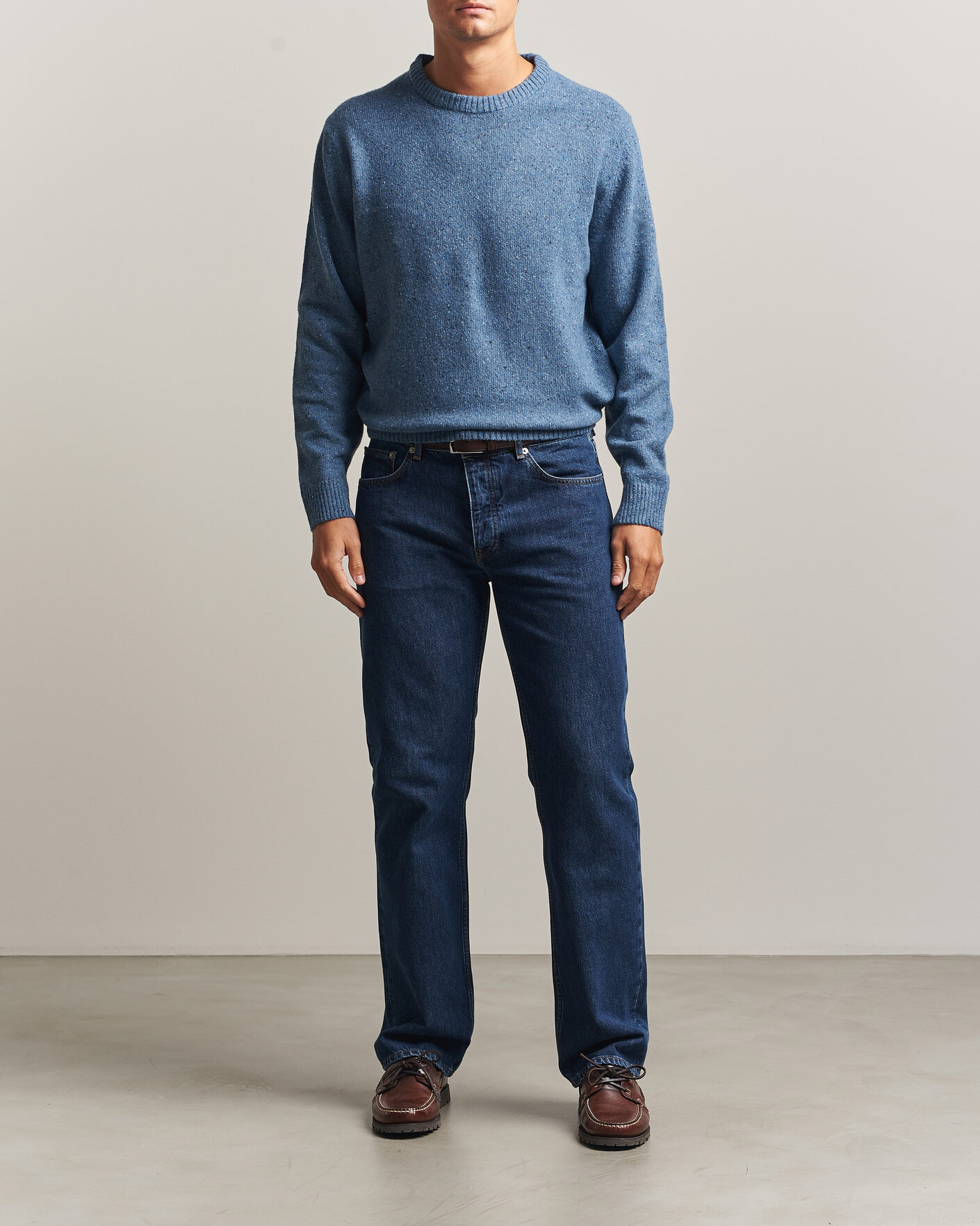 Men | Sweaters & Knitwear | Gant | Neps Wool Crew Neck Sweater Blue Horizon