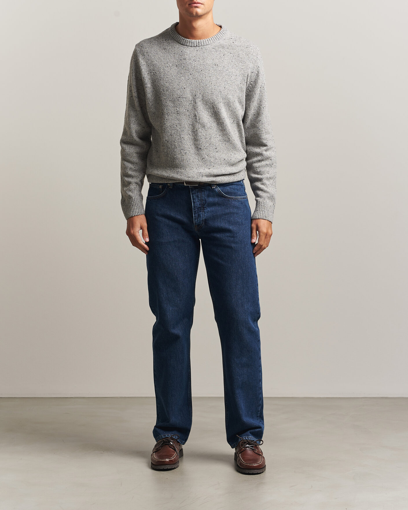Men | Sweaters & Knitwear | Gant | Neps Wool Crew Neck Sweater Grey Melange