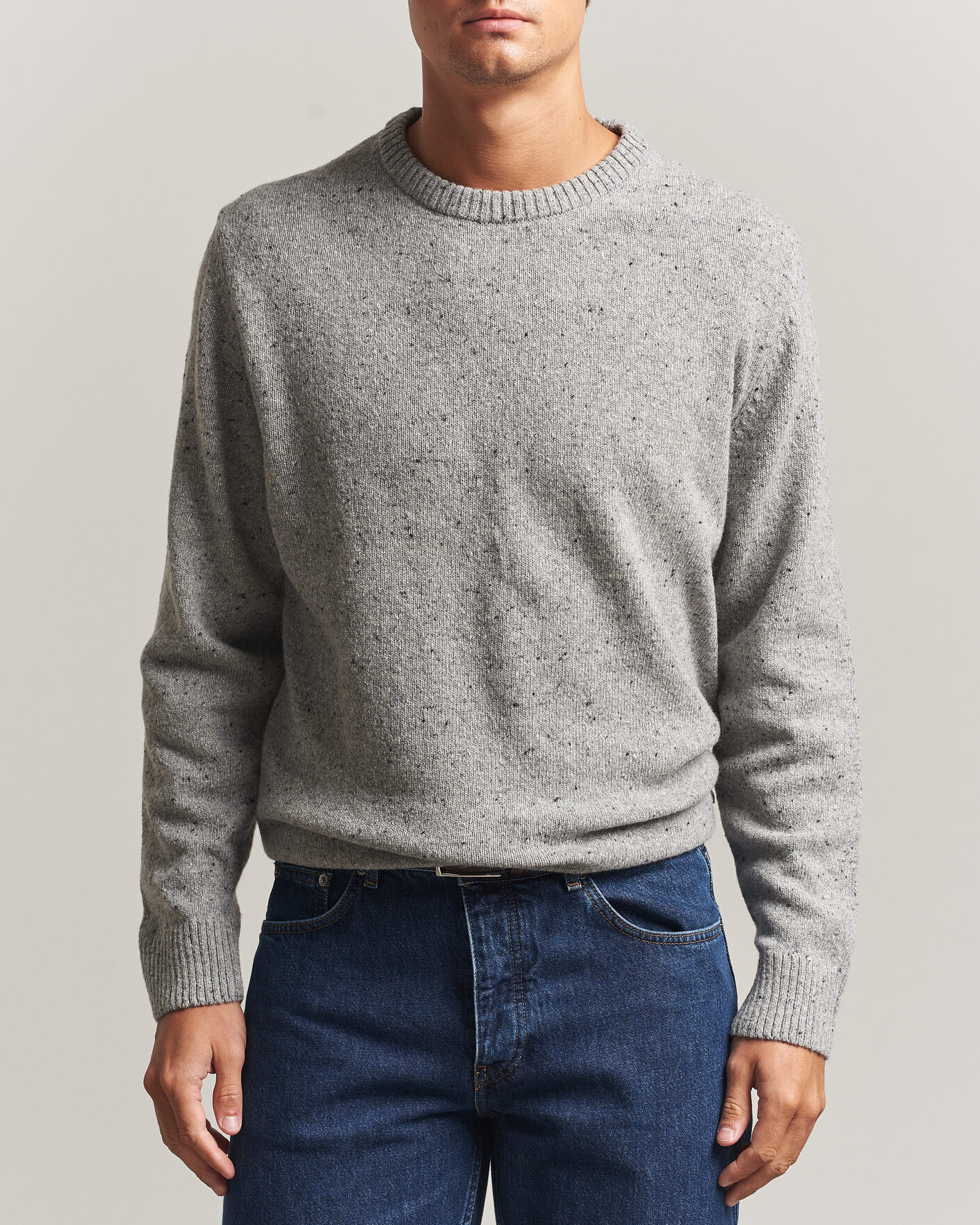 Men | Sweaters & Knitwear | Gant | Neps Wool Crew Neck Sweater Grey Melange