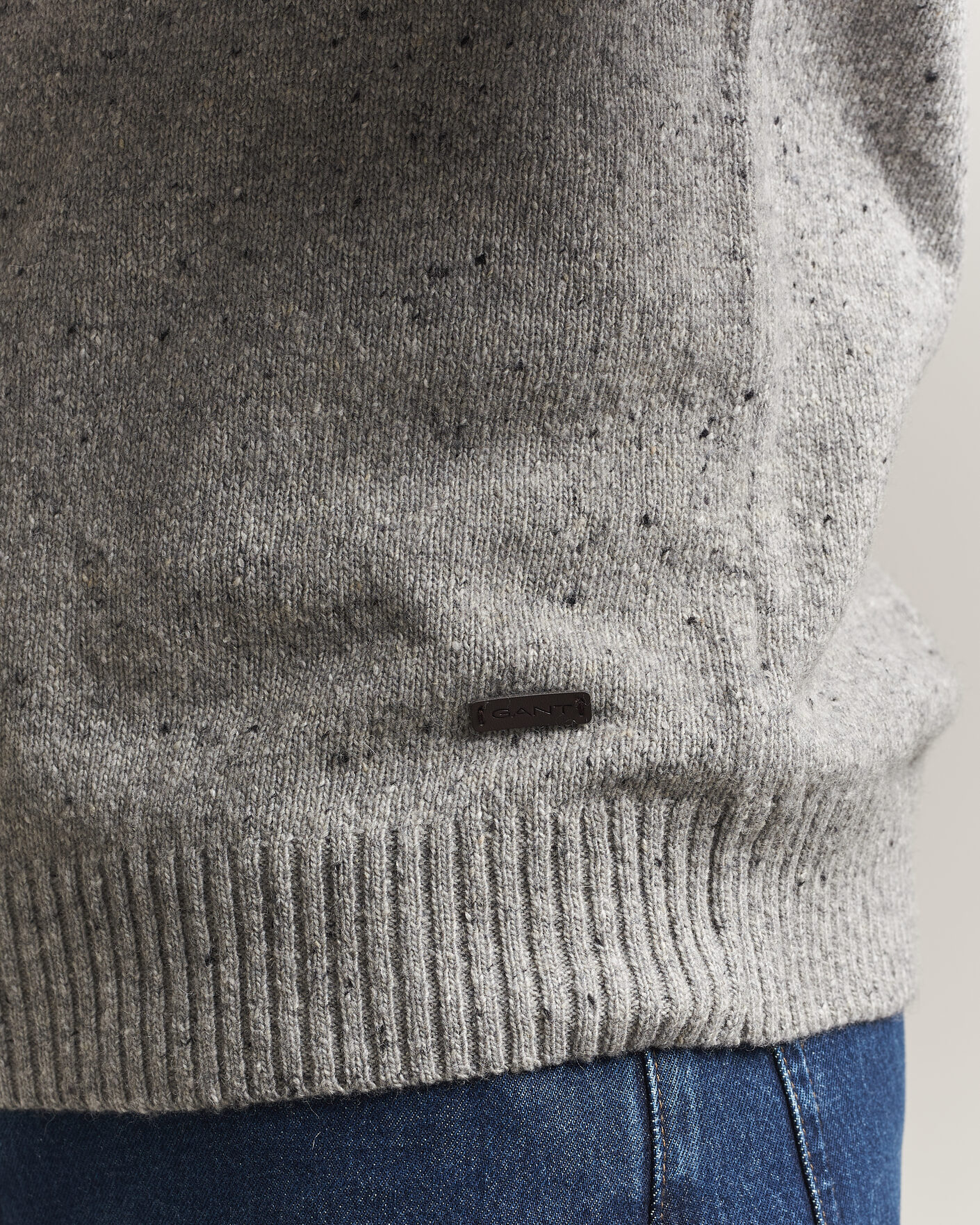 Men | Sweaters & Knitwear | Gant | Neps Wool Crew Neck Sweater Grey Melange