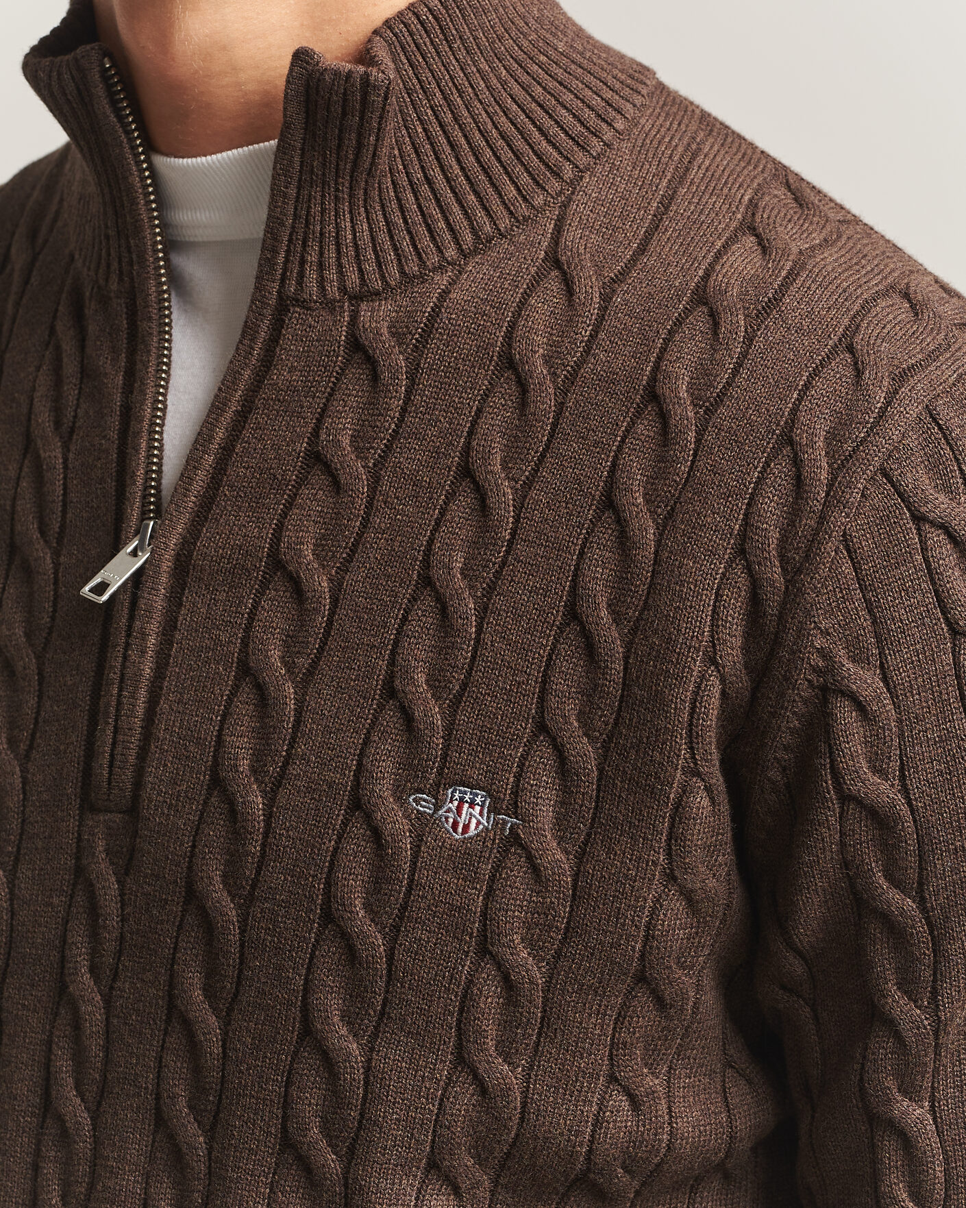 Men | Sweaters & Knitwear | Gant | Cotton Cable Half Zip Black Brown Melange