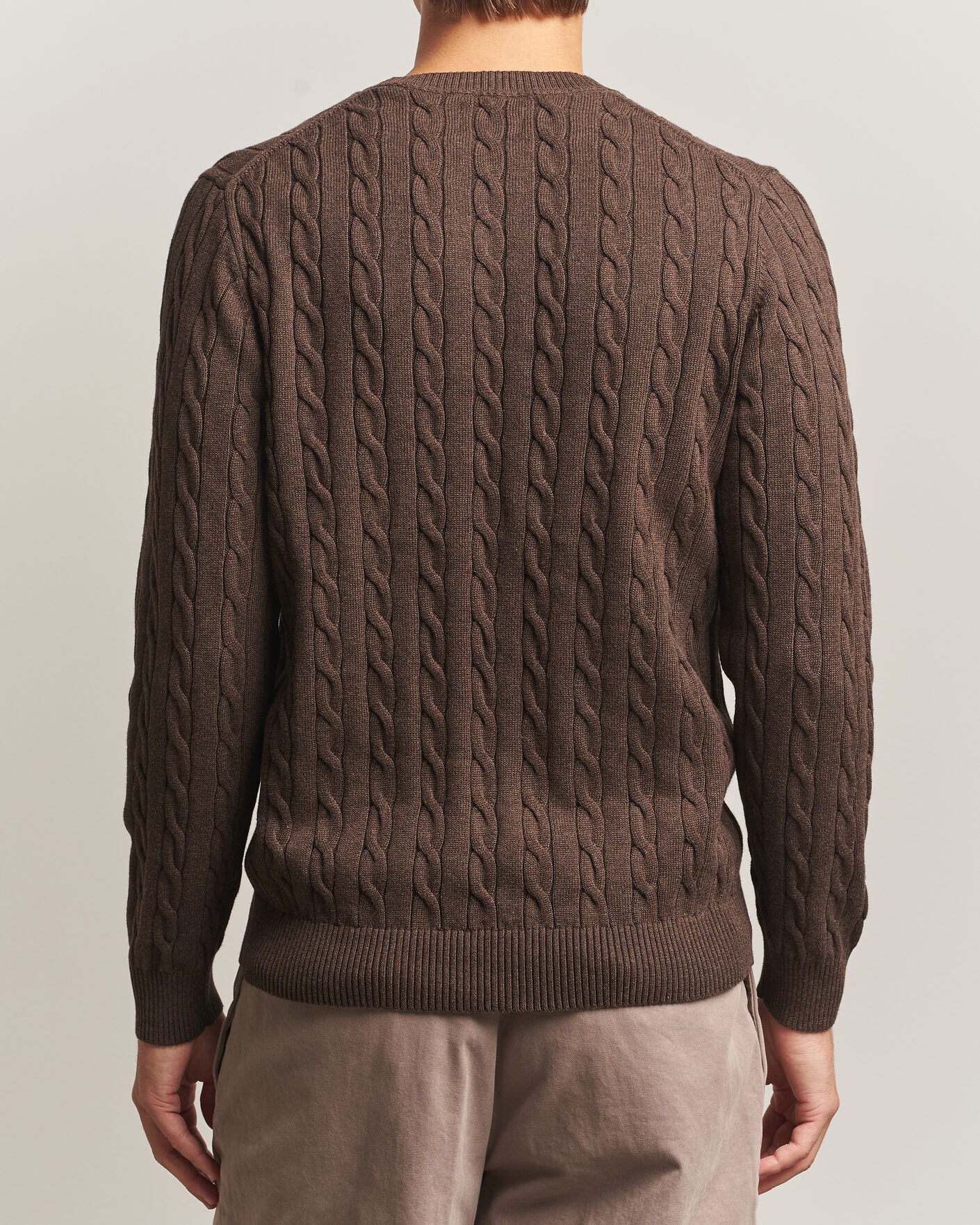 Men | Sweaters & Knitwear | Gant | Cotton Cable Crew Neck Black Brown Melange
