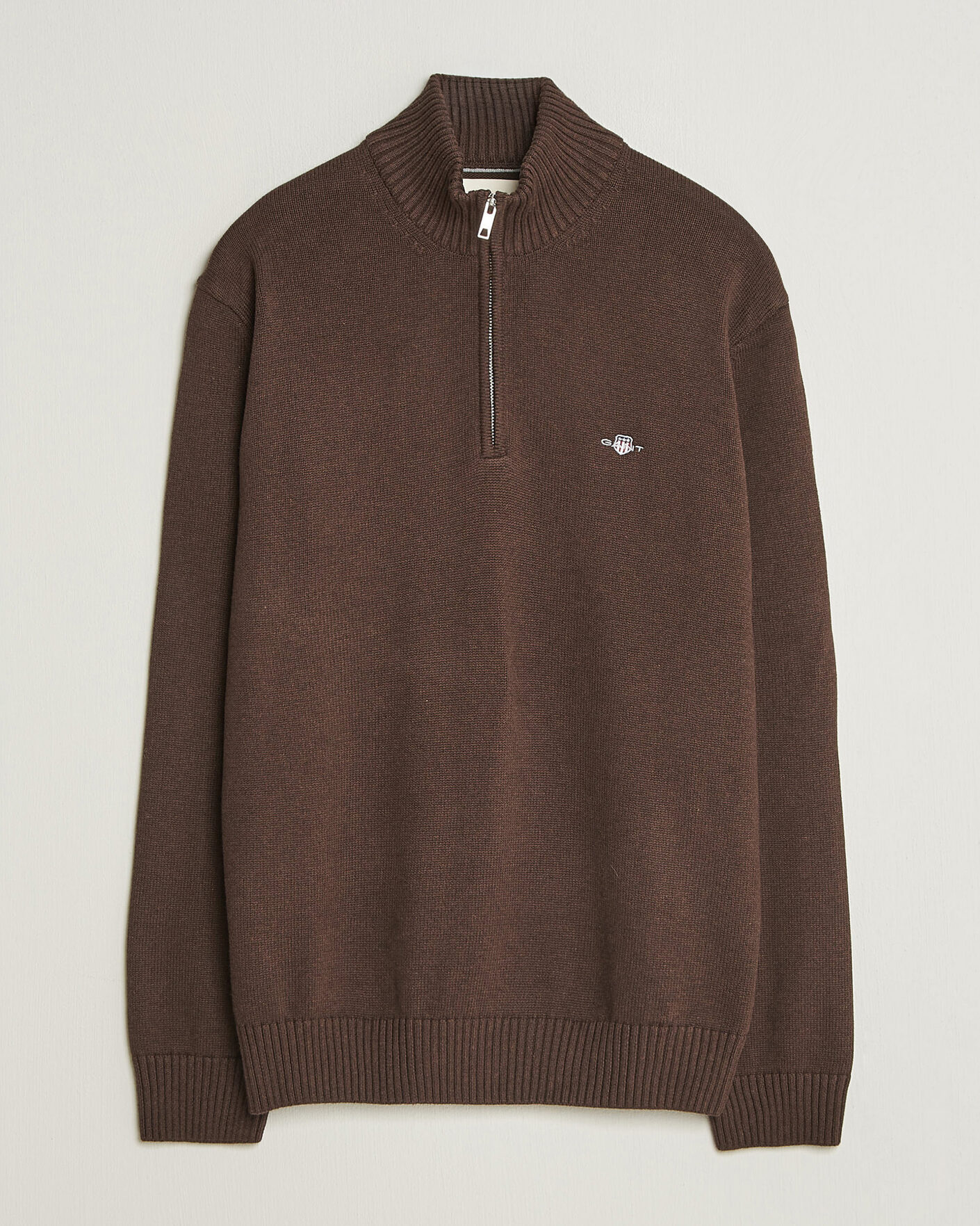 Men | Sweaters & Knitwear | Gant | Casual Cotton Half Zip Black Brown Melange