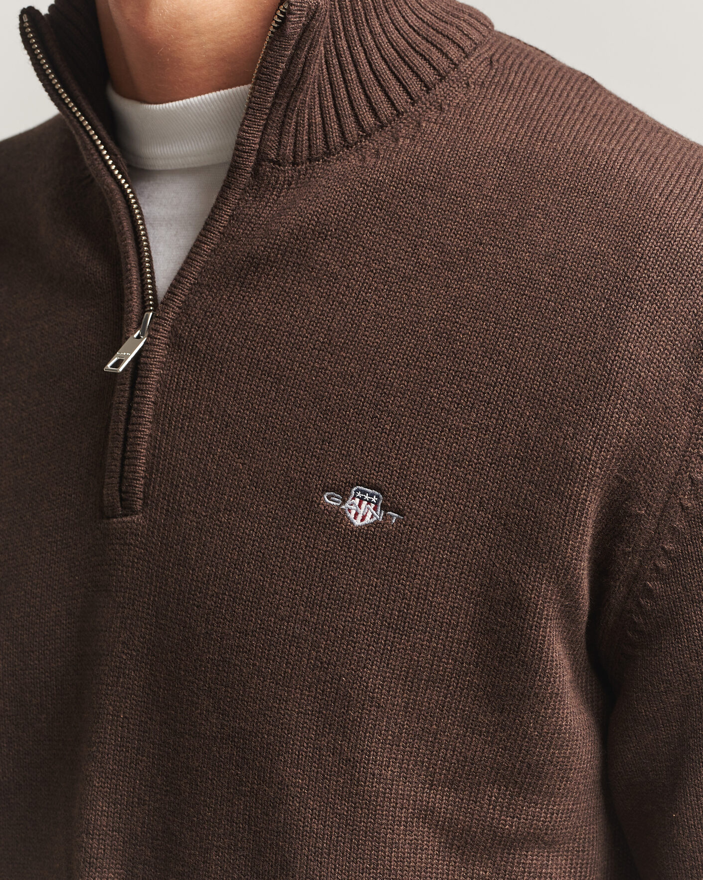 Men | Sweaters & Knitwear | Gant | Casual Cotton Half Zip Black Brown Melange