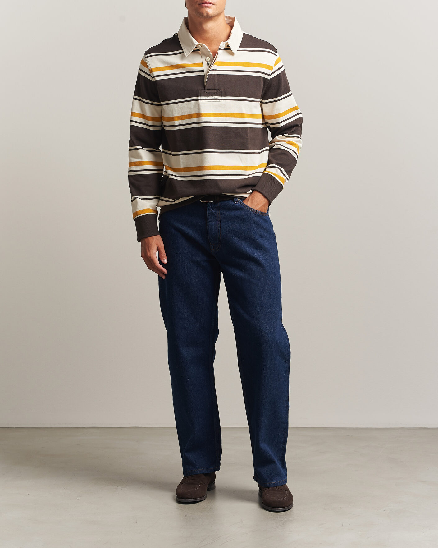 Men | Sweaters & Knitwear | Gant | Striped Heavy Rugger Charred Wood Brown