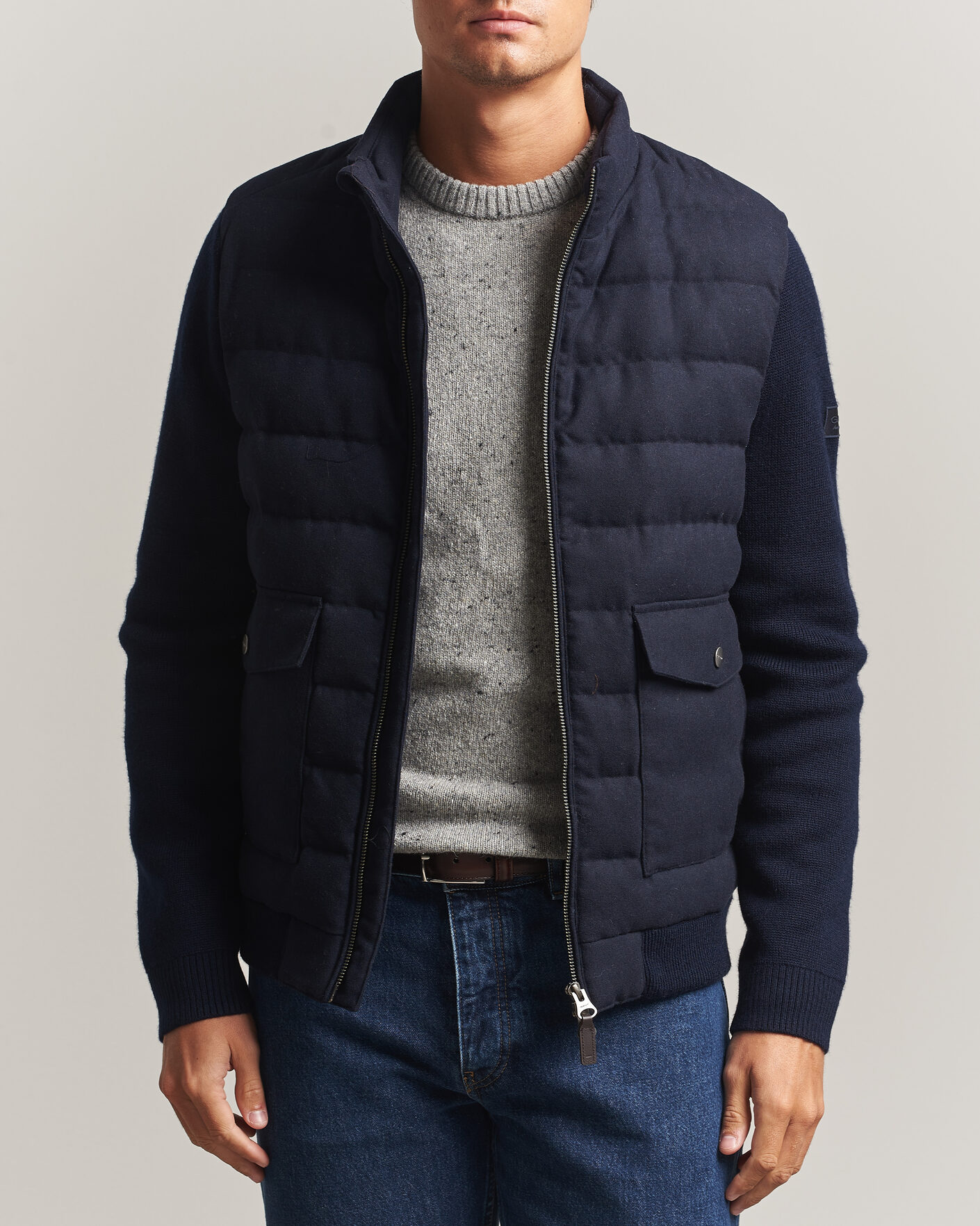 Men | Coats & Jackets | Gant | Padded Hybrid Flannel Jacket Evening Blue