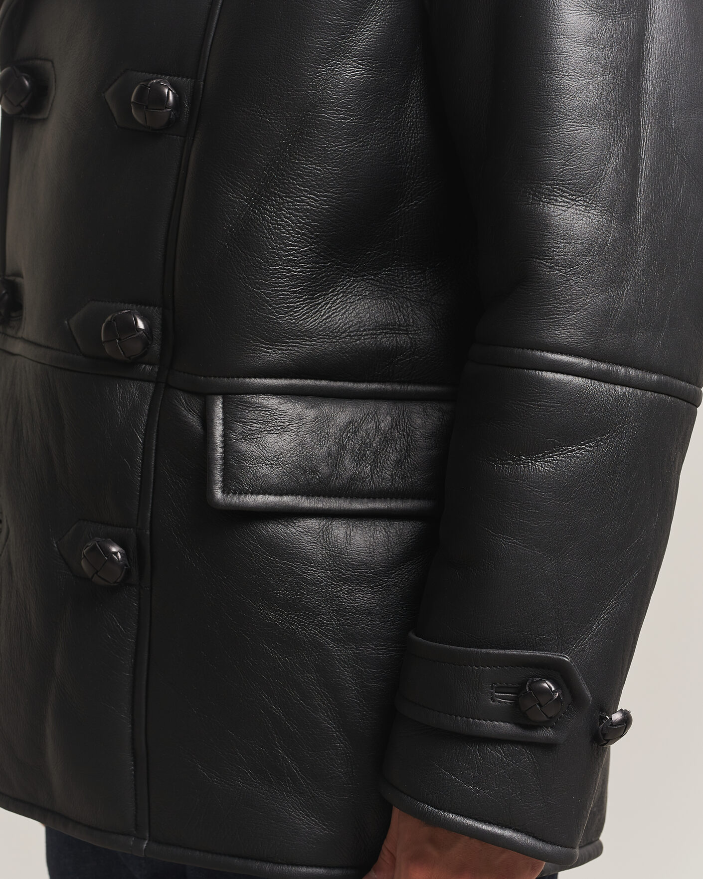 Men | Coats & Jackets | Gant | Shearling Leather Peacoat Black