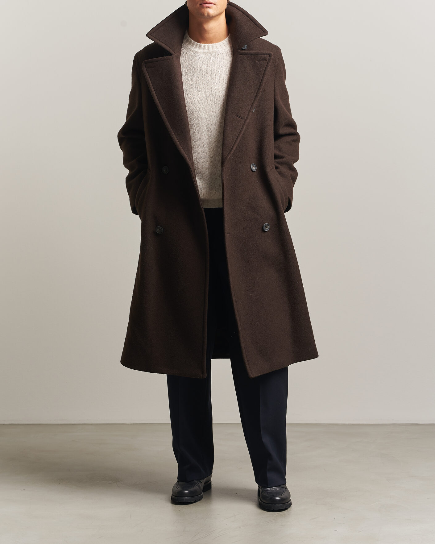 Men | Coats & Jackets | Gant | Wool Double Breasted Belted Coat Black Brown