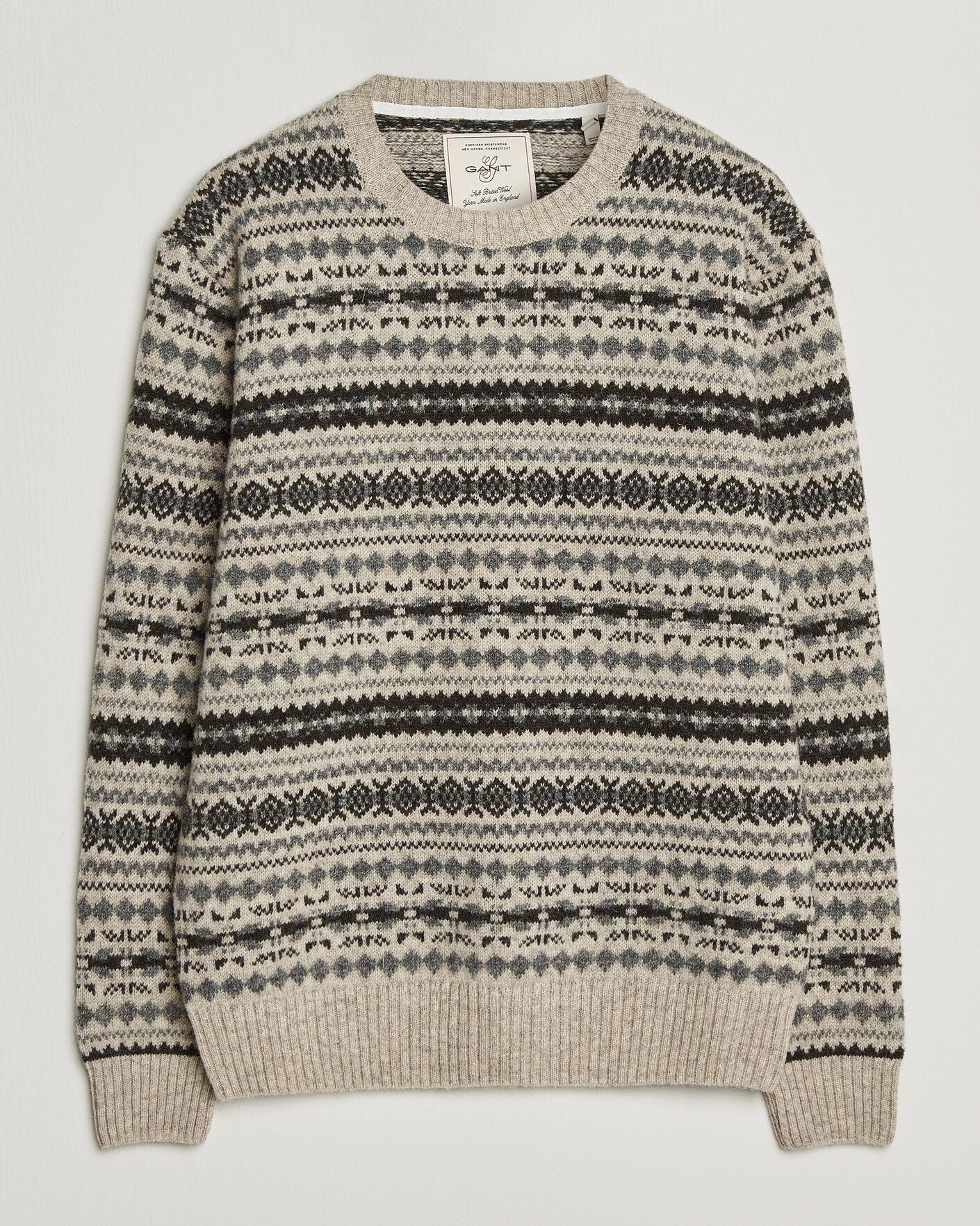 Men | Sweaters & Knitwear | Gant | Brushed Wool Fair Isle Sweater Light Beige Melange