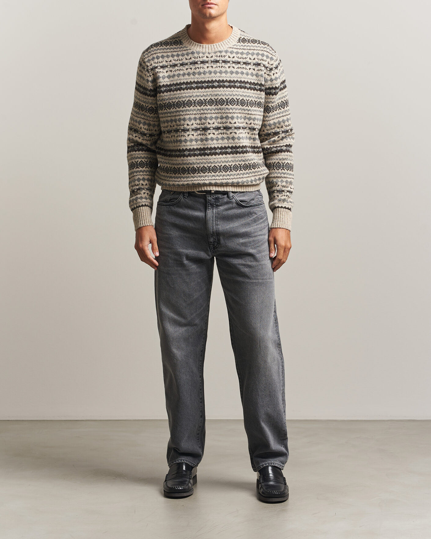 Men | Sweaters & Knitwear | Gant | Brushed Wool Fair Isle Sweater Light Beige Melange