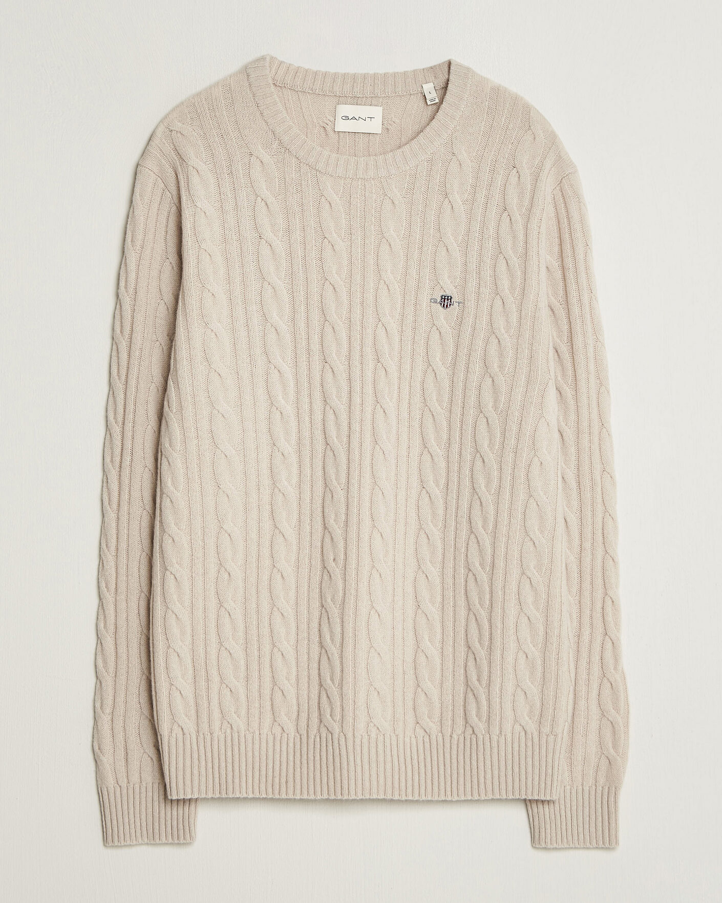 Men | Sweaters & Knitwear | Gant | Lambswool Cable Crew Neck Clay Beige