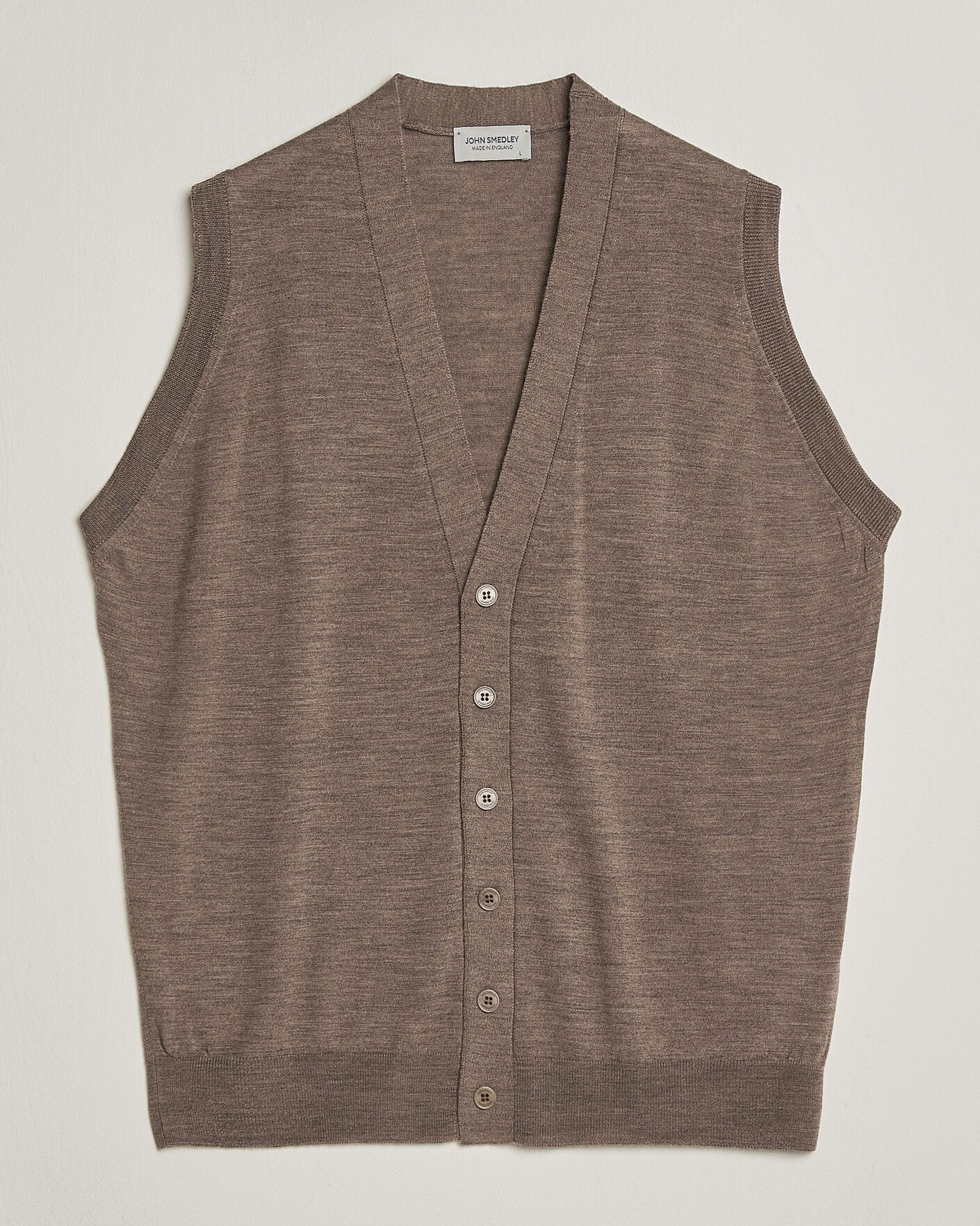 Men | Sweaters & Knitwear | John Smedley | Bolton Extra Fine Merino Waistcoat Mushroom Brown