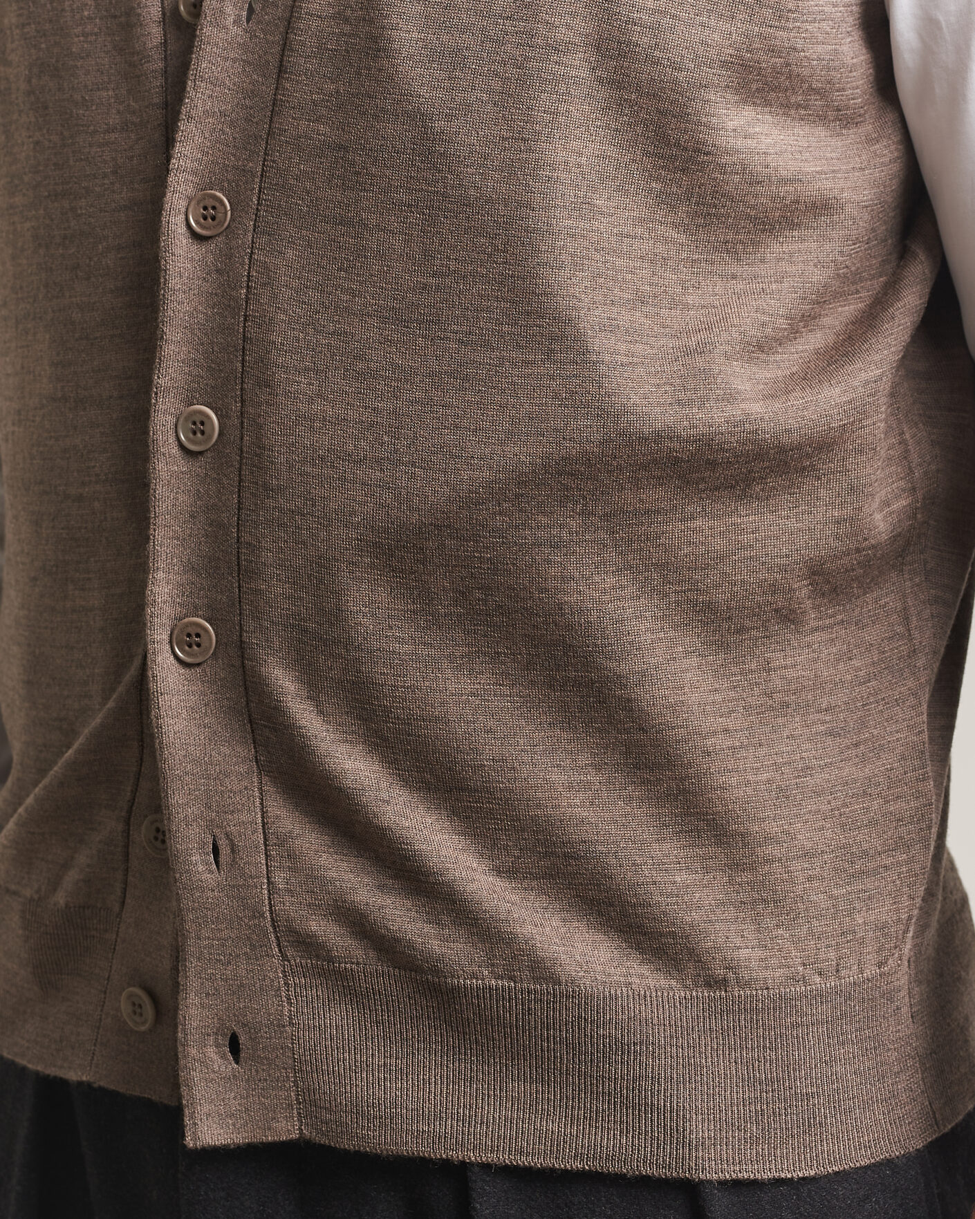 Men | Sweaters & Knitwear | John Smedley | Bolton Extra Fine Merino Waistcoat Mushroom Brown