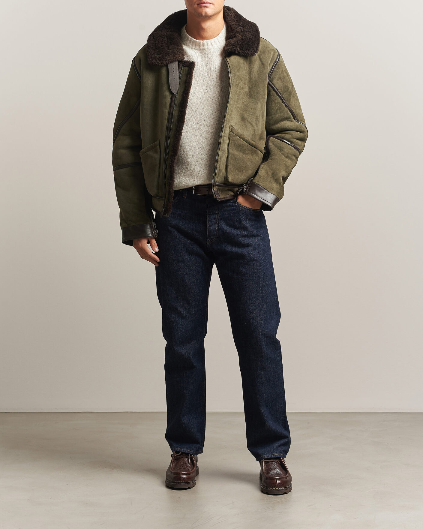 Men | Coats & Jackets | Polo Ralph Lauren | Suede Leather Flight Jacket Myrtle Green