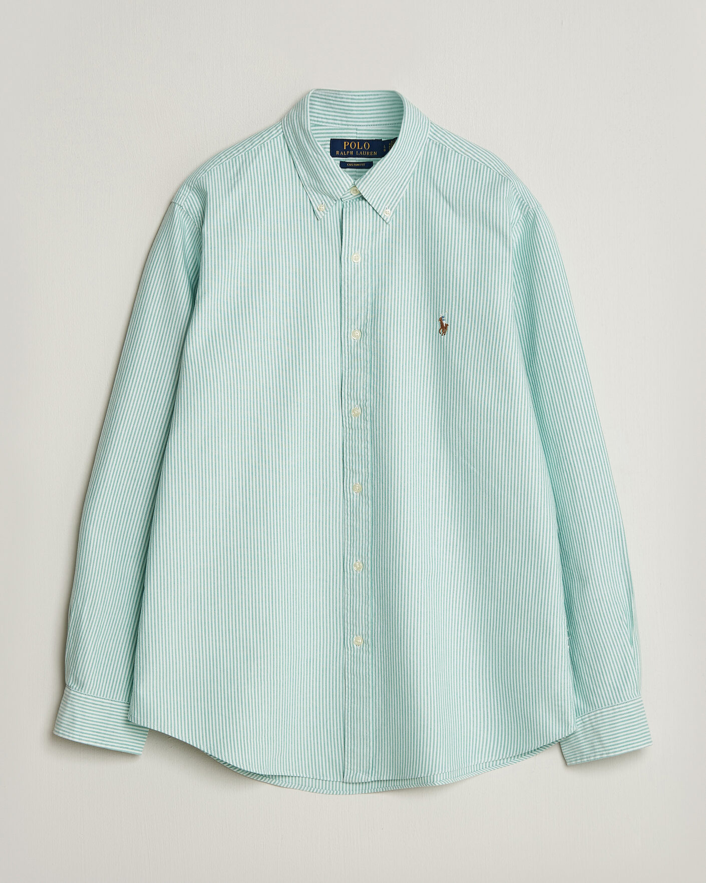Men | Shirts | Polo Ralph Lauren | Custom Fit Striped Oxford Shirt Scarab Green/White