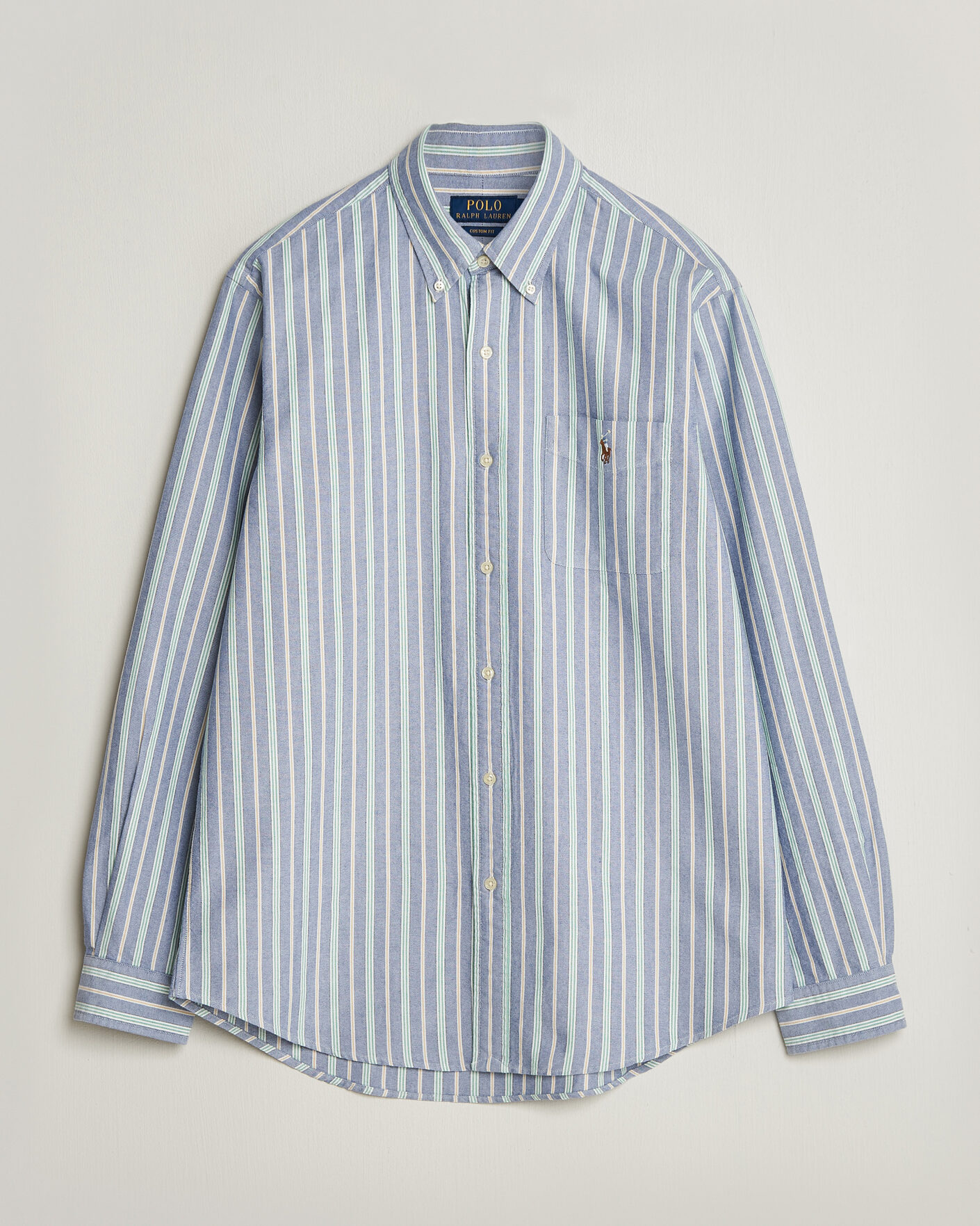 Men | Shirts | Polo Ralph Lauren | Custom Fit Striped Pocket Oxford Shirt Navy/Yellow