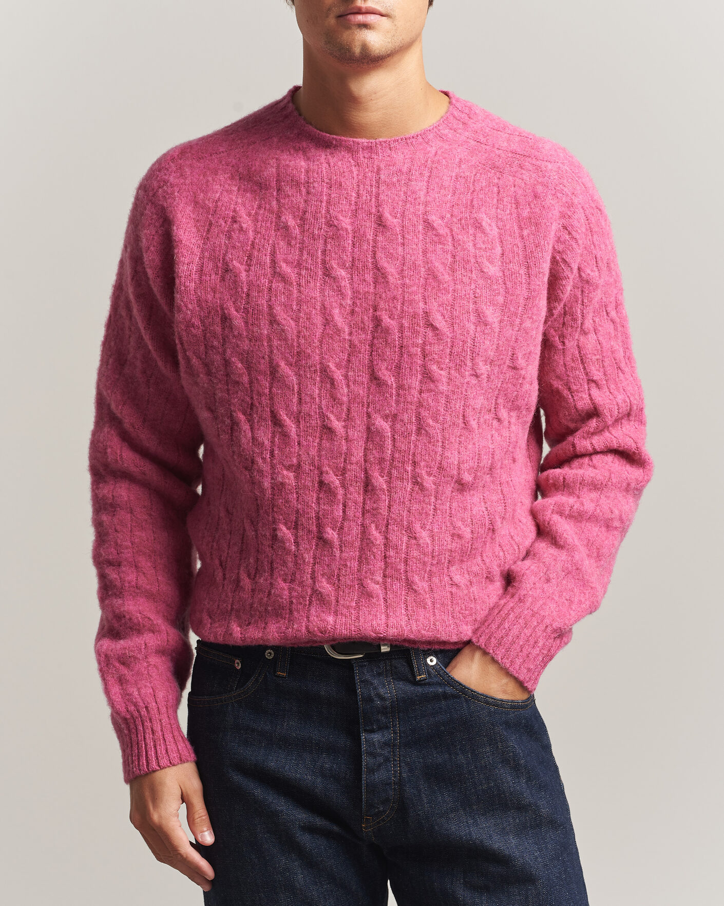 Men | Sweaters & Knitwear | Polo Ralph Lauren | Shaggy Cable Merino Pullover Thulian Pink Heather