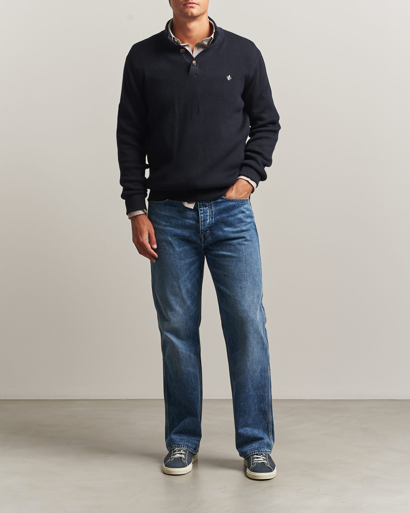 Men | Sweaters & Knitwear | Morris | Niall Half Button Sweater Old Blue