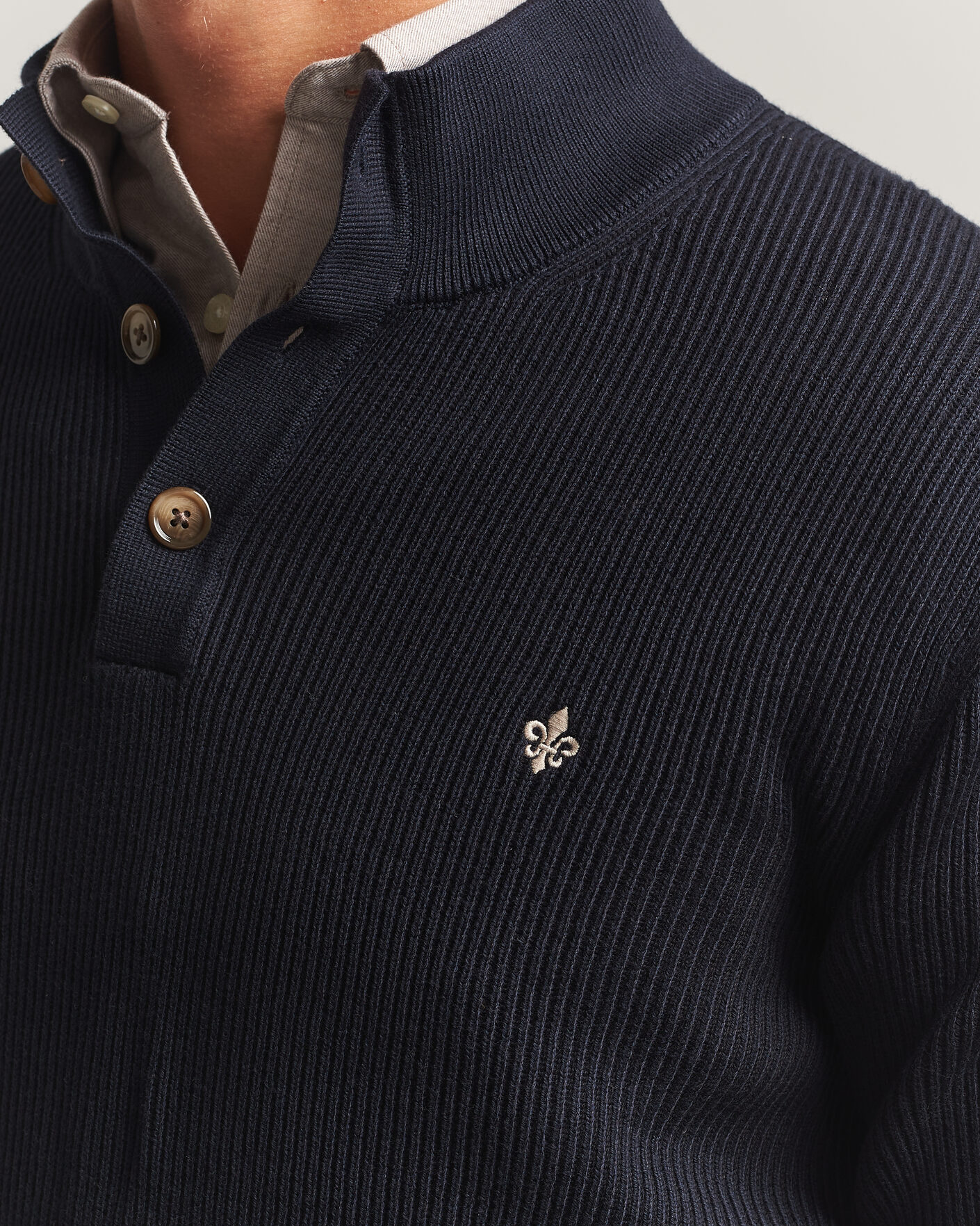 Men | Sweaters & Knitwear | Morris | Niall Half Button Sweater Old Blue