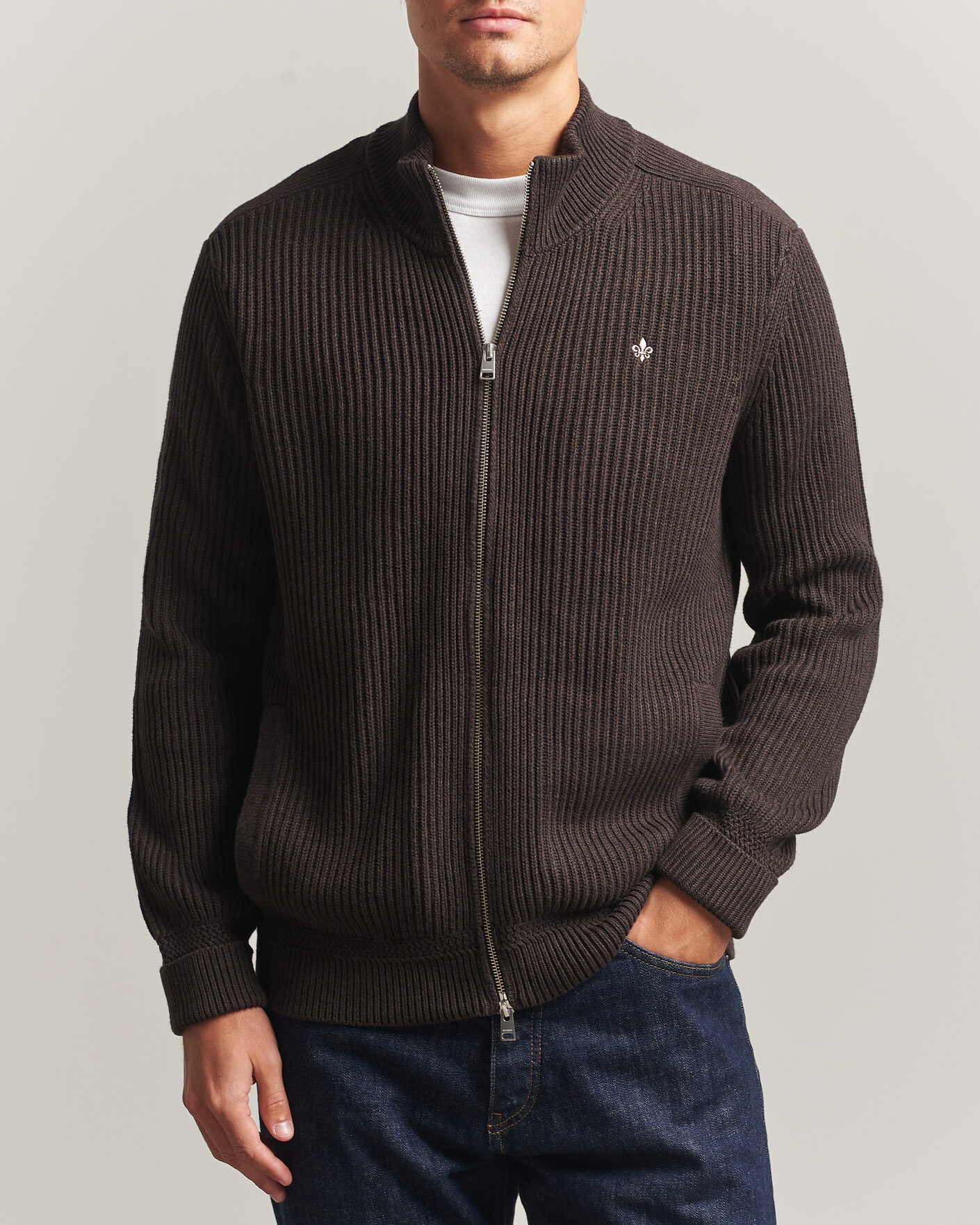 Men | Sweaters & Knitwear | Morris | Duncan Zip Cardigan Brown