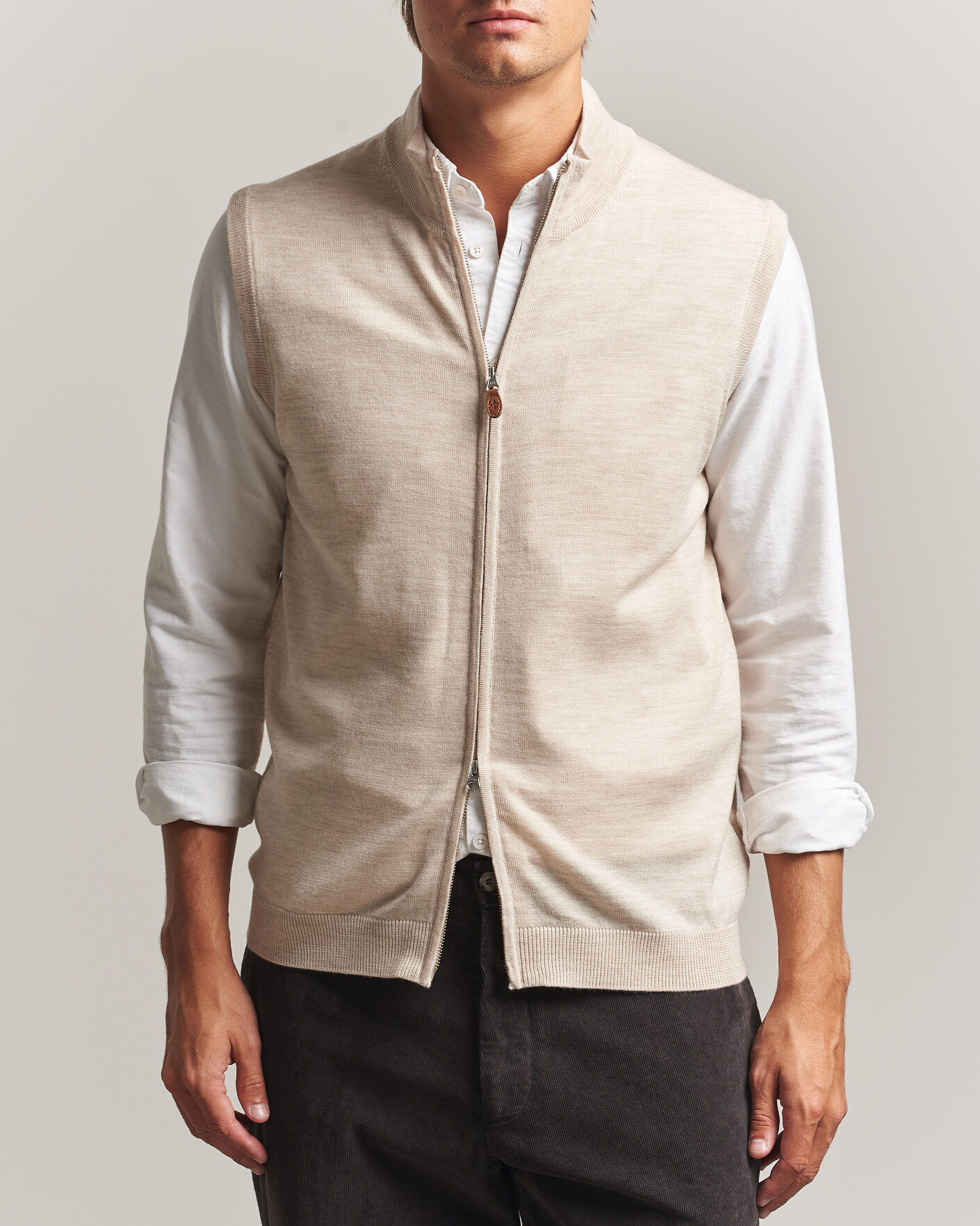 Men | Sweaters & Knitwear | Morris | Merino Zip Vest Off White