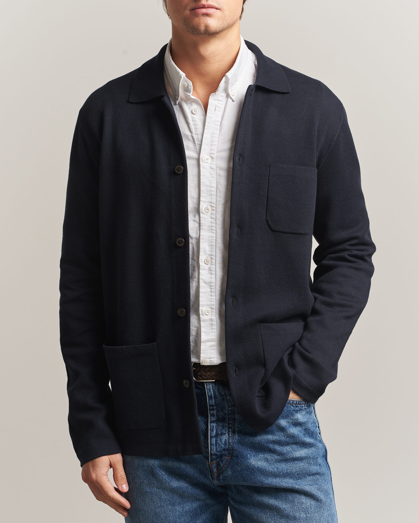 Men | Sweaters & Knitwear | Morris | Dudley Knitted Overshirt Navy