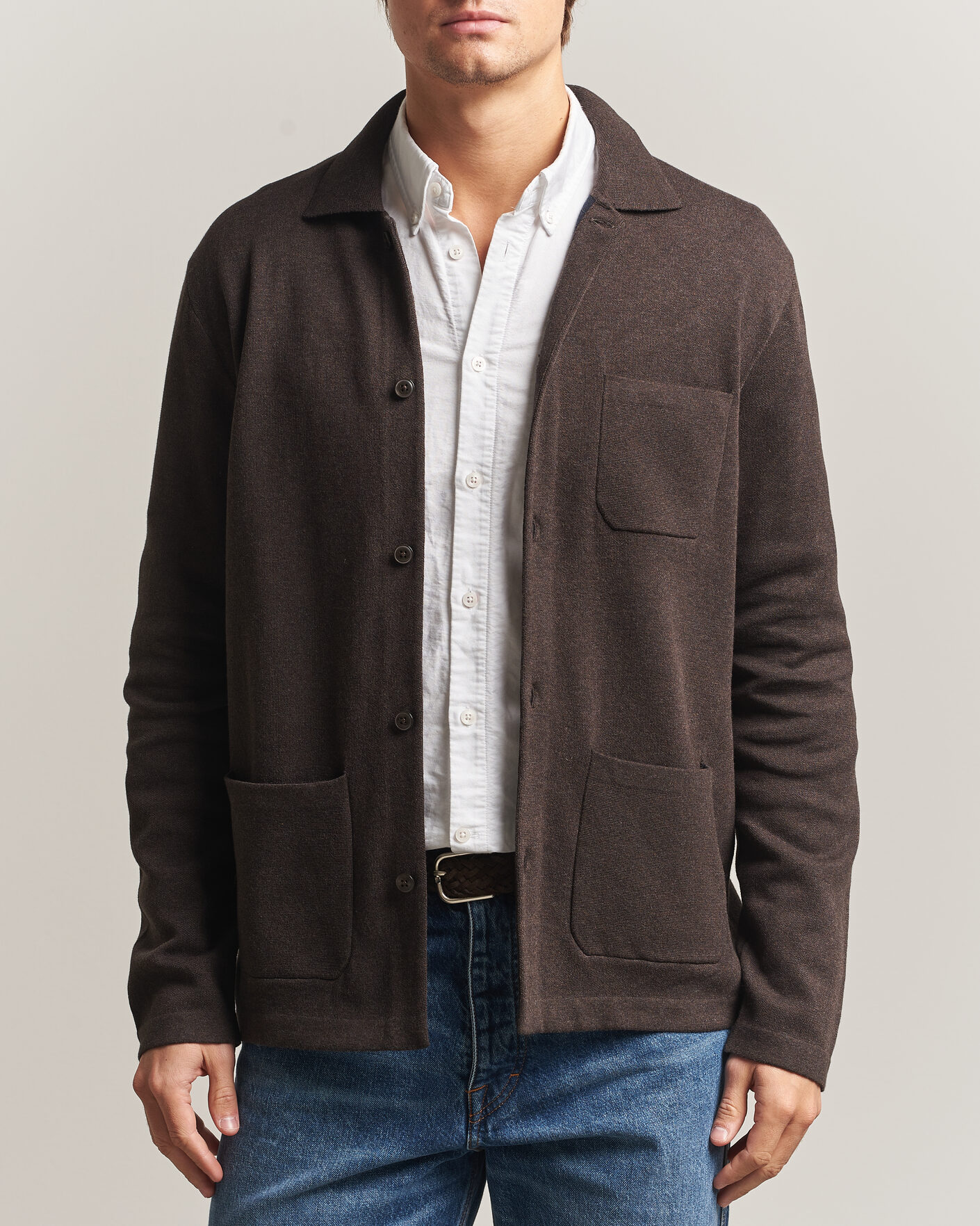 Men | Sweaters & Knitwear | Morris | Dudley Knitted Overshirt Brown