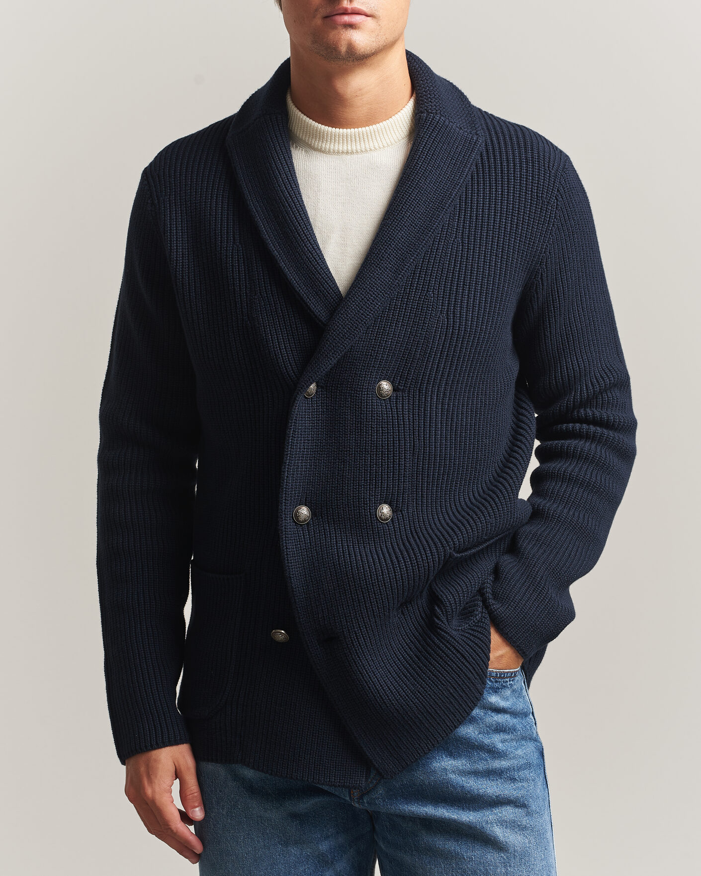 Men | Sweaters & Knitwear | Morris | Brayden DB Shawl Cardigan Navy