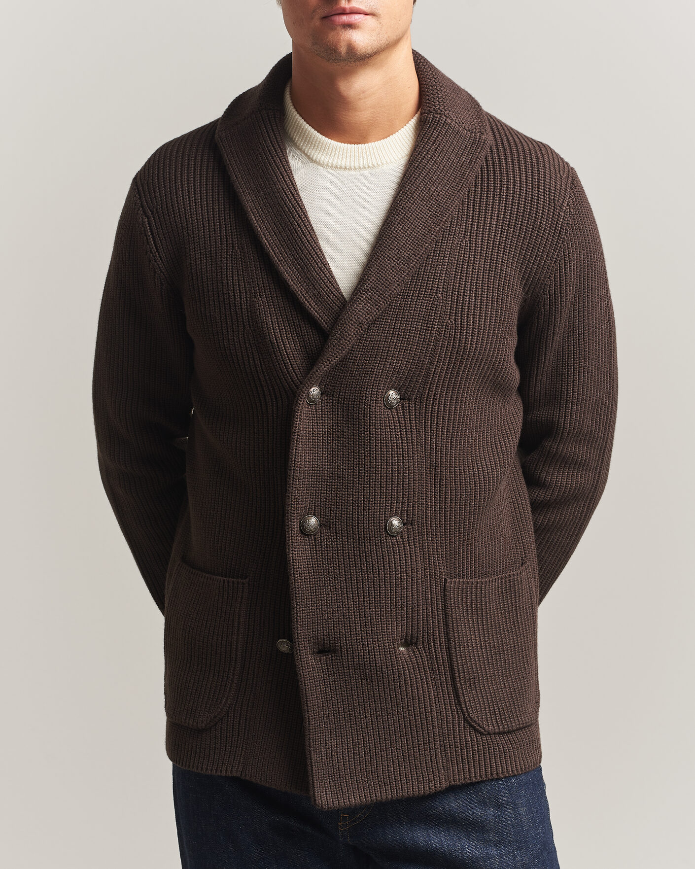 Men | Sweaters & Knitwear | Morris | Brayden DB Shawl Cardigan Brown