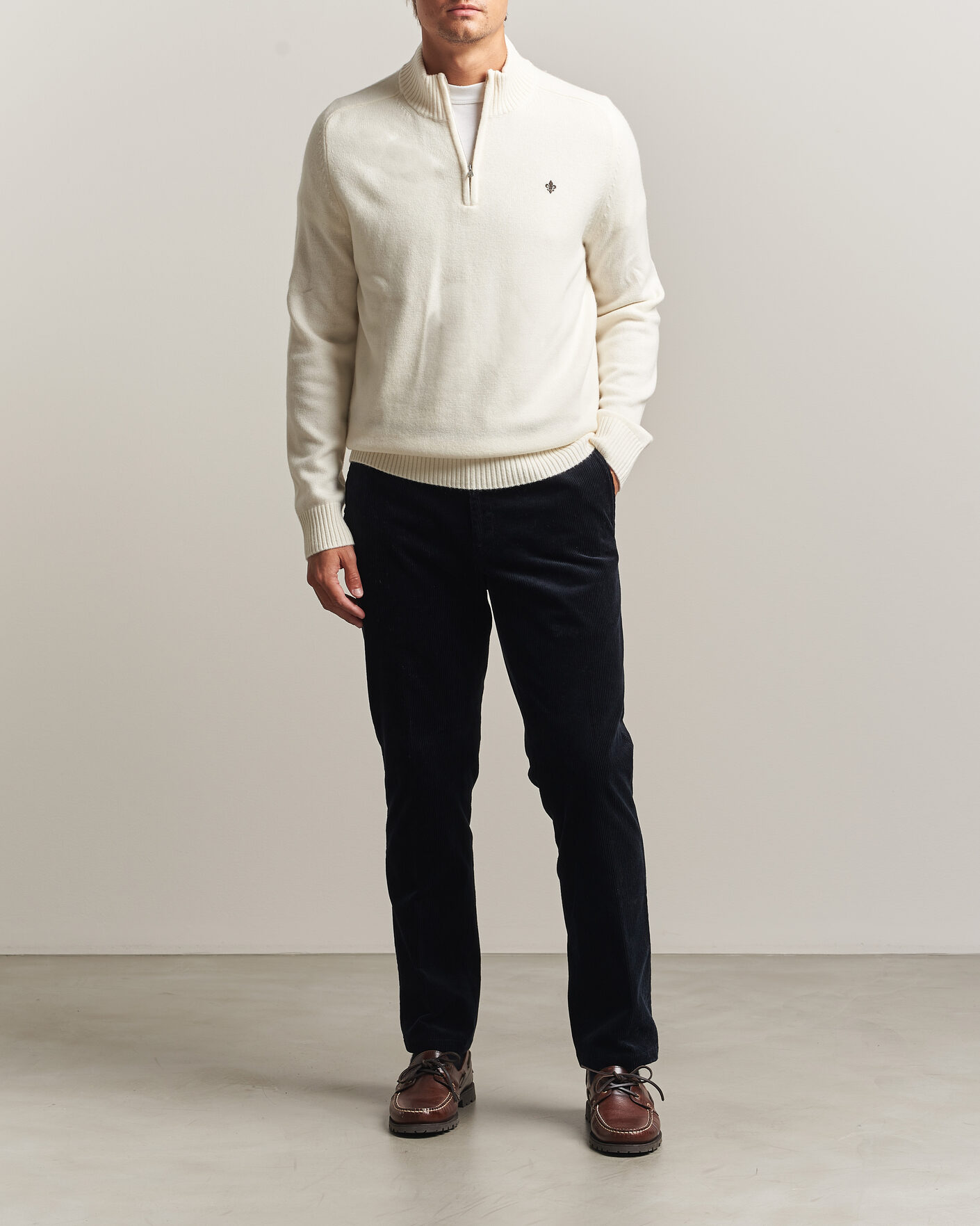 Men | Sweaters & Knitwear | Morris | Hertford Lambswool Half Zip Off White