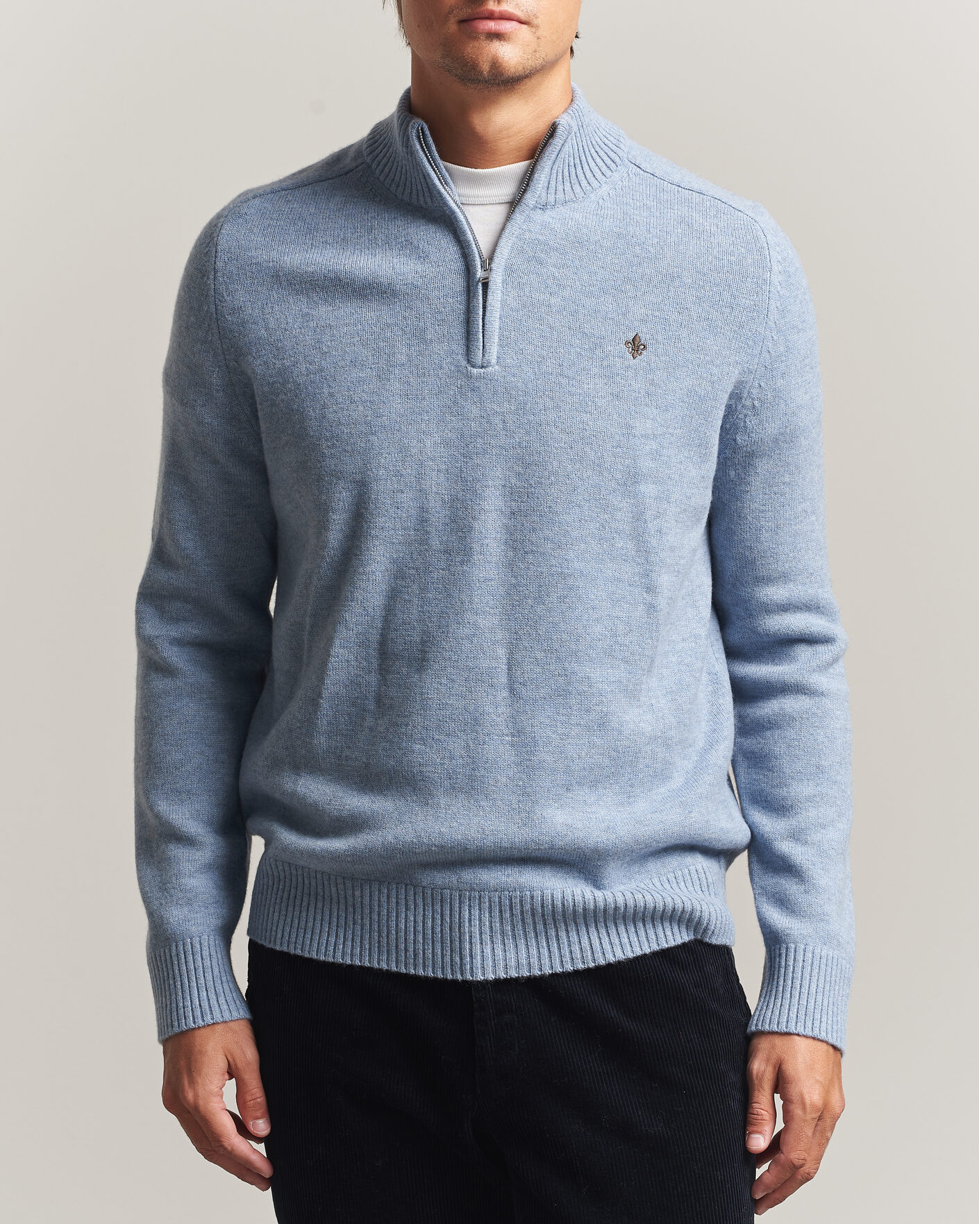 Men | Sweaters & Knitwear | Morris | Hertford Lambswool Half Zip Blue