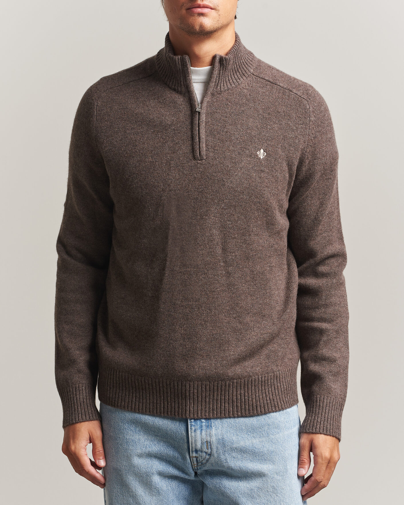 Men | Sweaters & Knitwear | Morris | Hertford Lambswool Half Zip Brown