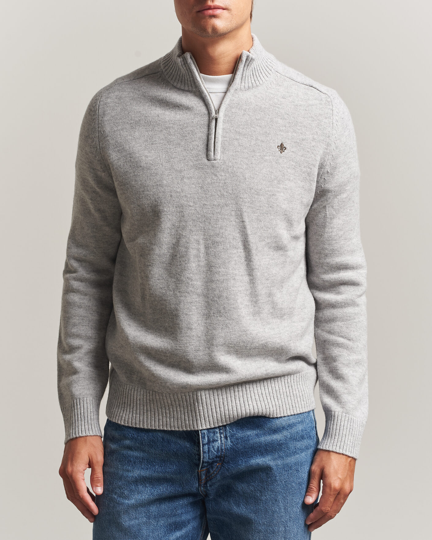 Men | Sweaters & Knitwear | Morris | Hertford Lambswool Half Zip Grey