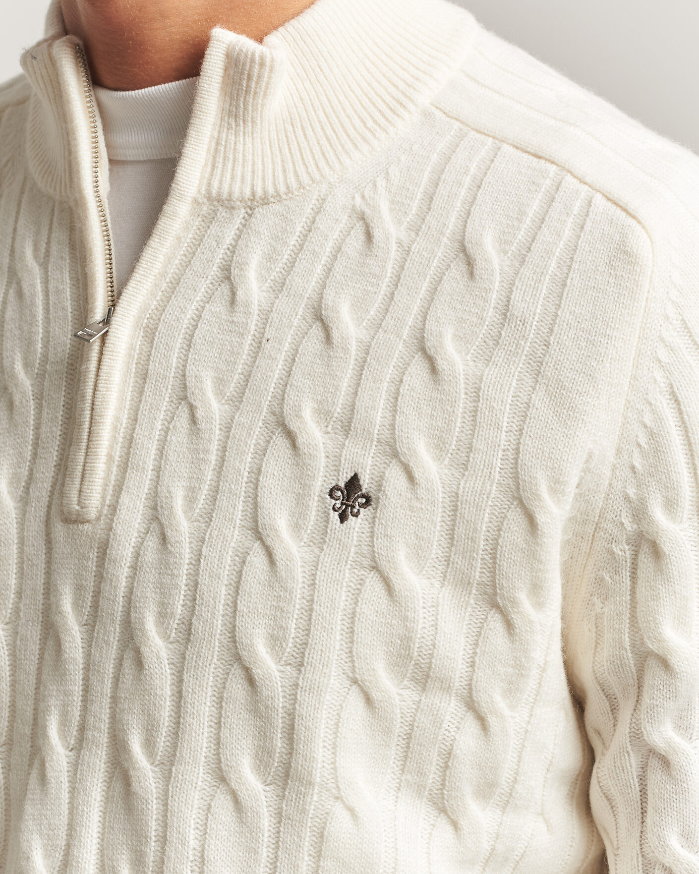 Men | Sweaters & Knitwear | Morris | Hertford Cable Half Zip Off White