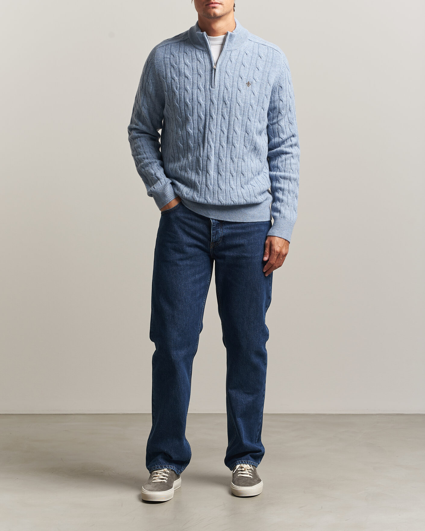 Men | Sweaters & Knitwear | Morris | Hertford Cable Half Zip Blue
