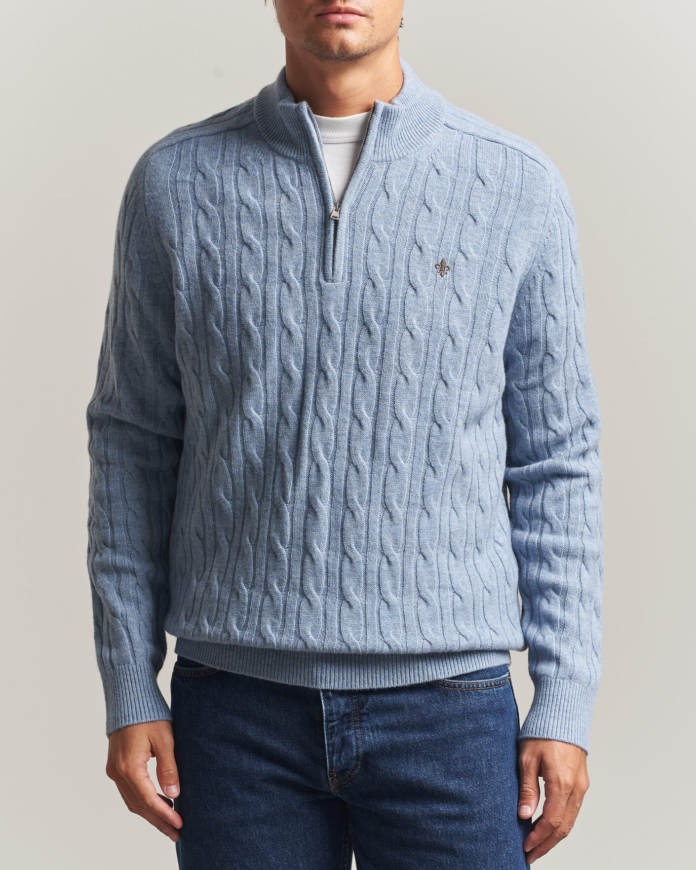 Men | Sweaters & Knitwear | Morris | Hertford Cable Half Zip Blue