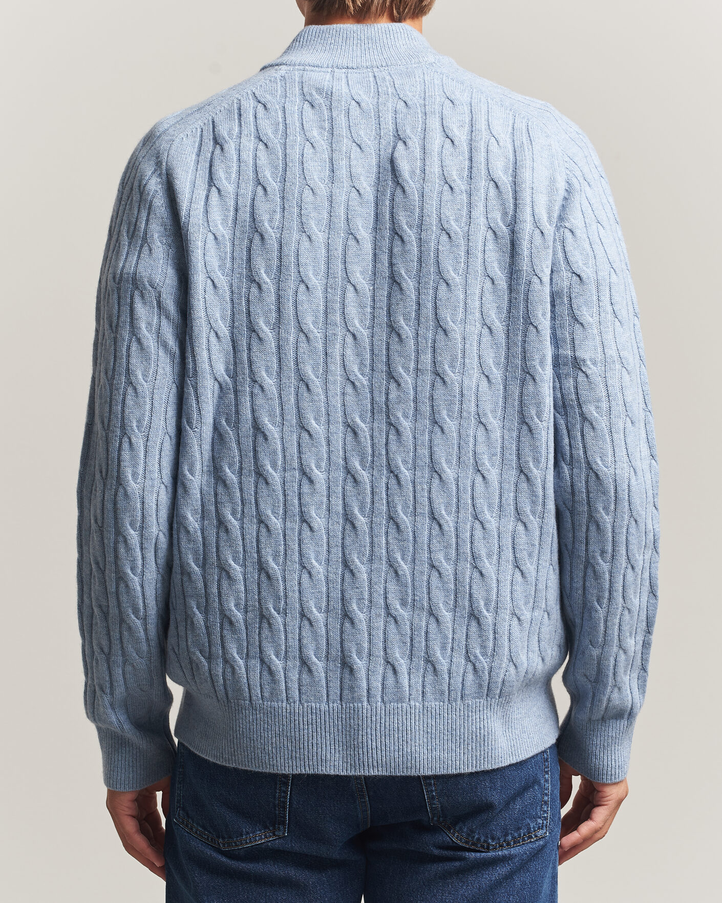 Men | Sweaters & Knitwear | Morris | Hertford Cable Half Zip Blue