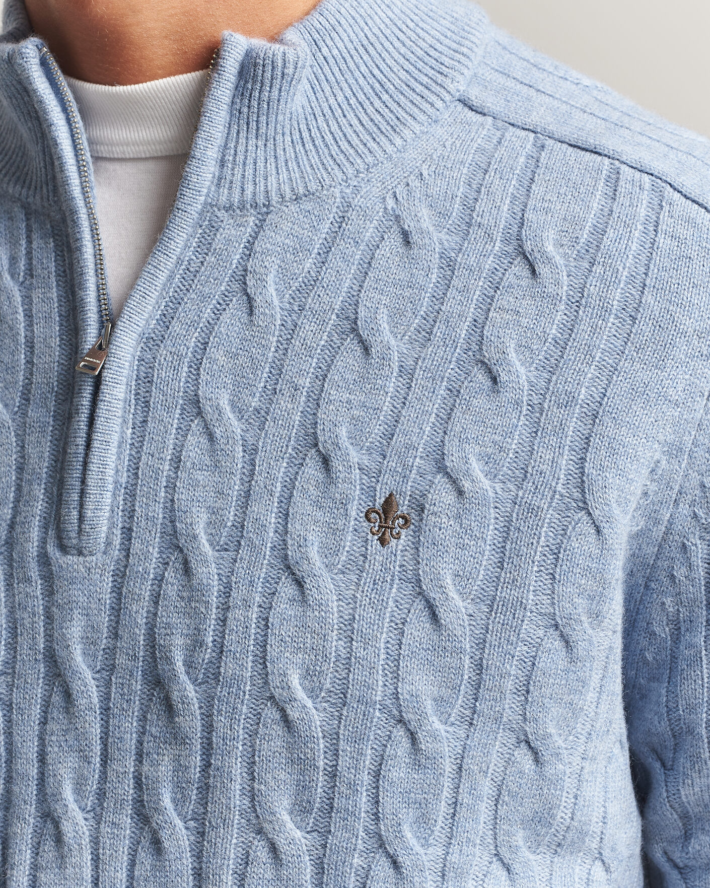 Men | Sweaters & Knitwear | Morris | Hertford Cable Half Zip Blue