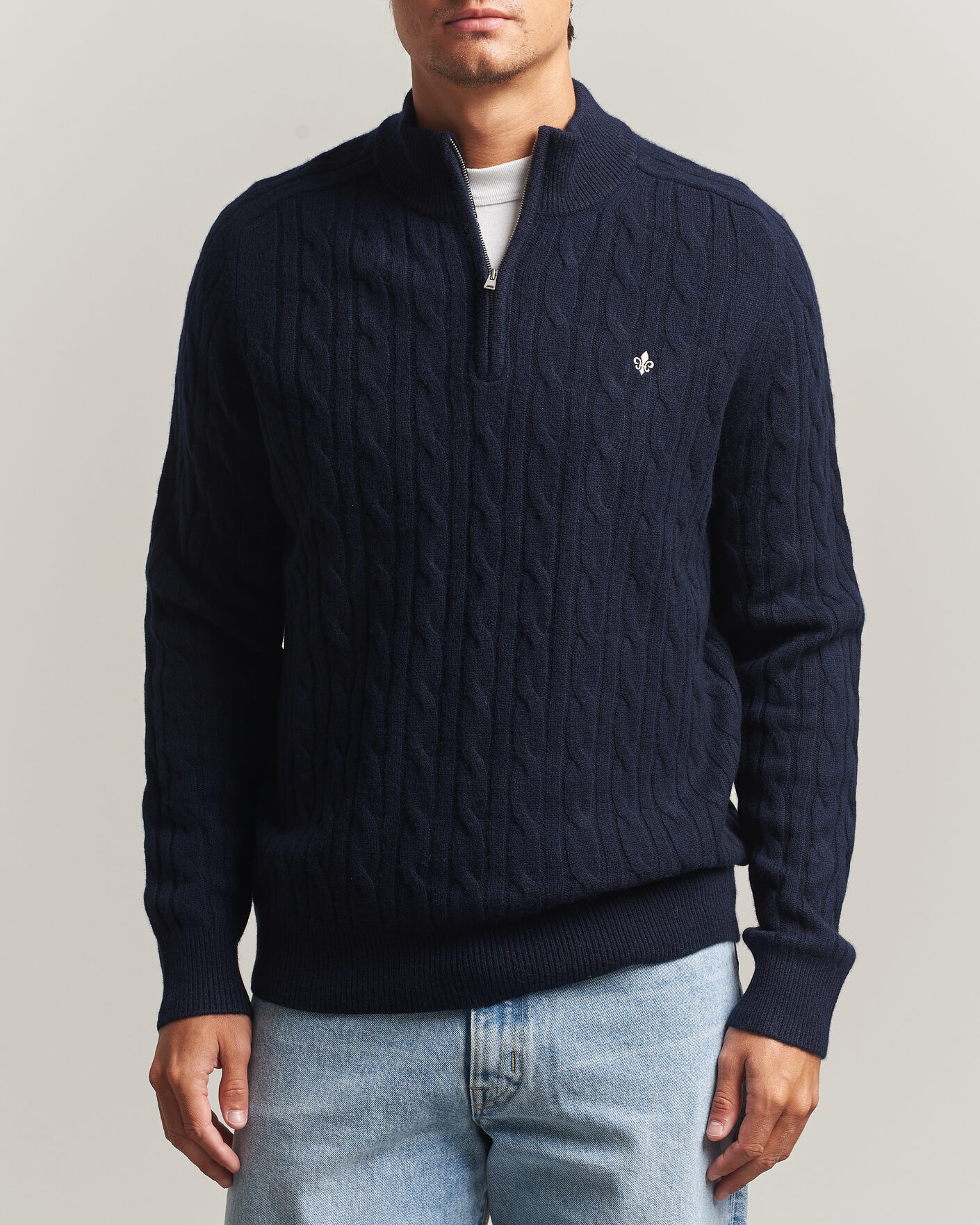 Men | Sweaters & Knitwear | Morris | Hertford Cable Half Zip Navy