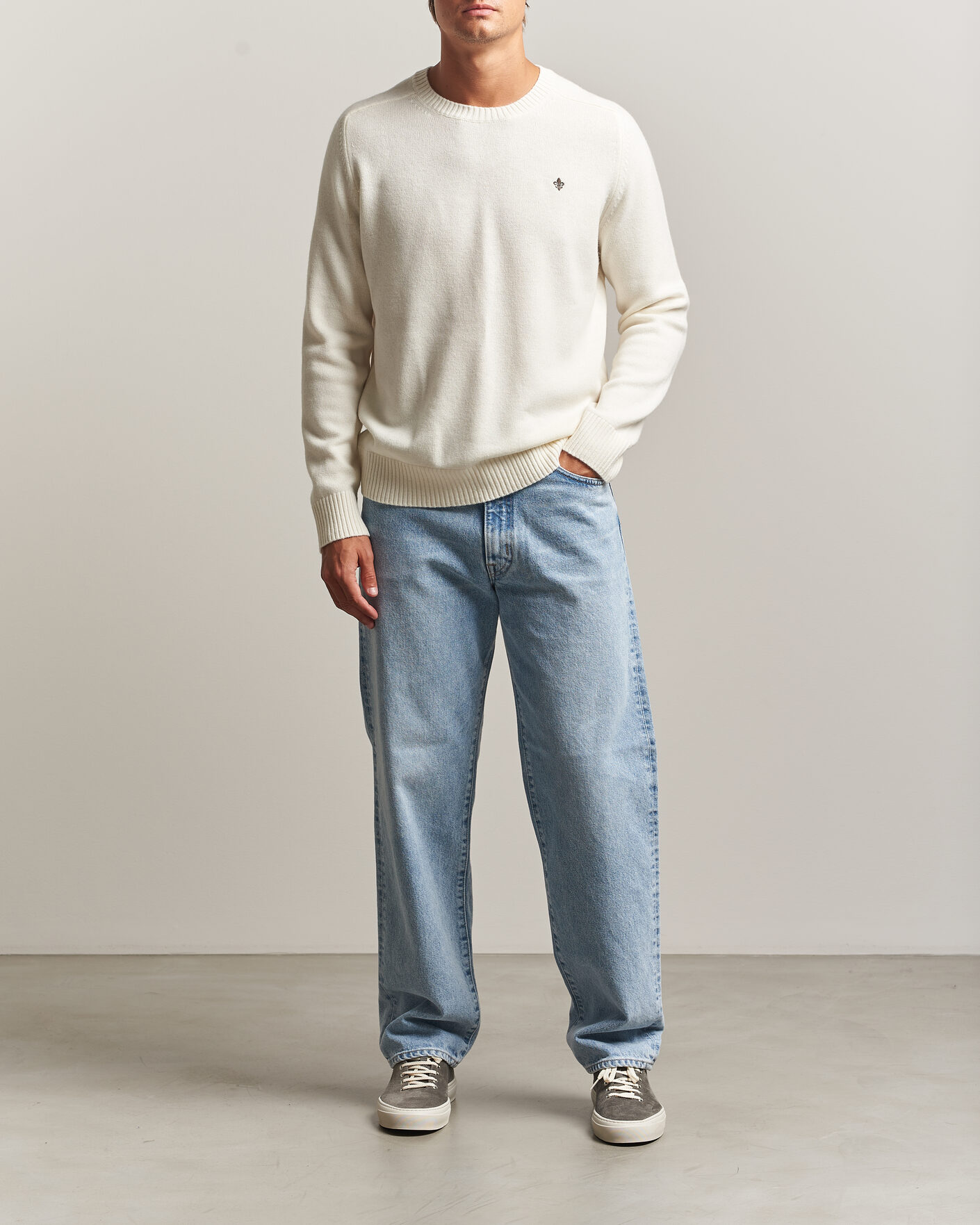 Men | Sweaters & Knitwear | Morris | Hertford Lambswool Crew Neck Off White