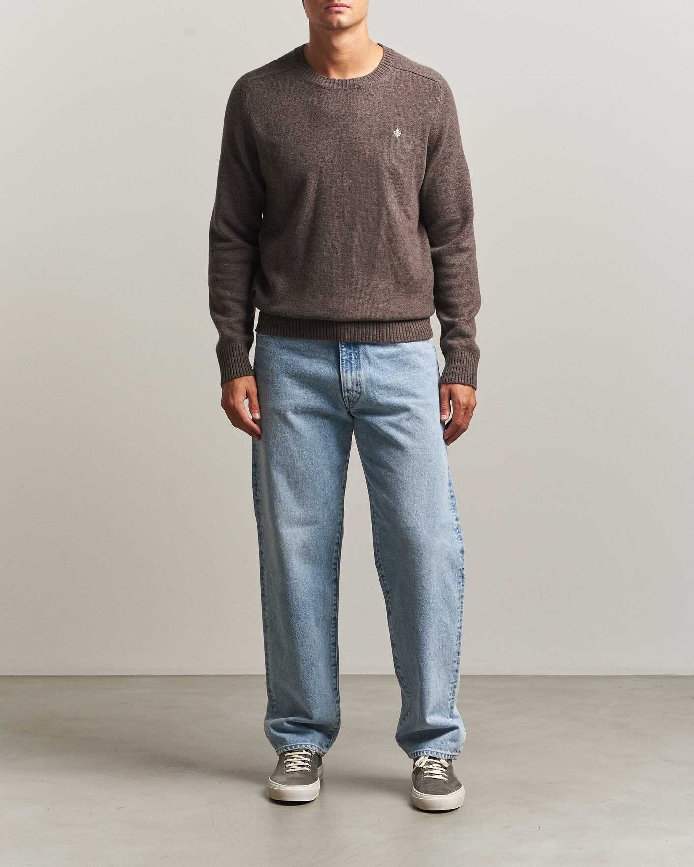 Men | Sweaters & Knitwear | Morris | Hertford Lambswool Crew Neck Brown