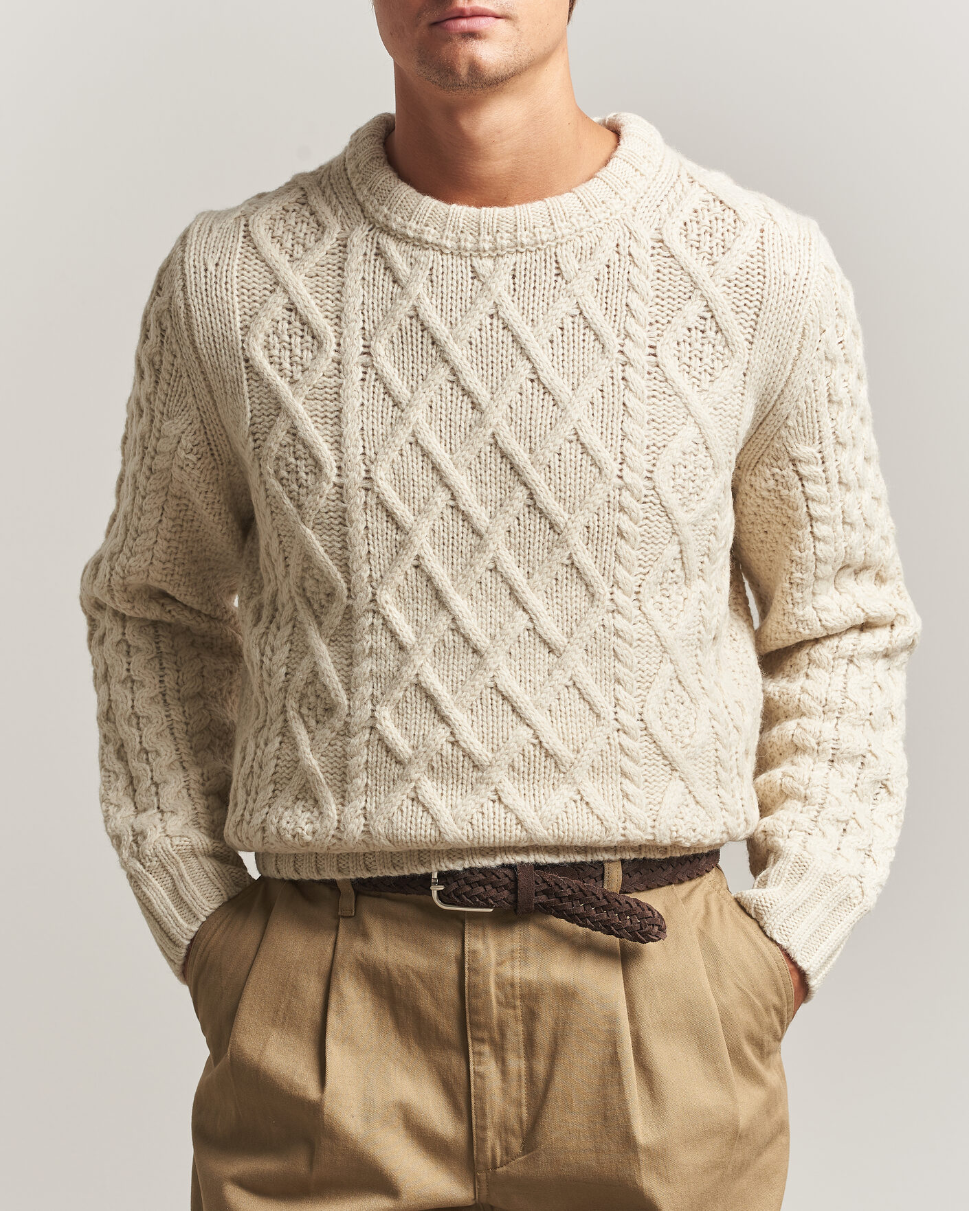 Men | Sweaters & Knitwear | Morris | Ramsey Cable Sweater Off White
