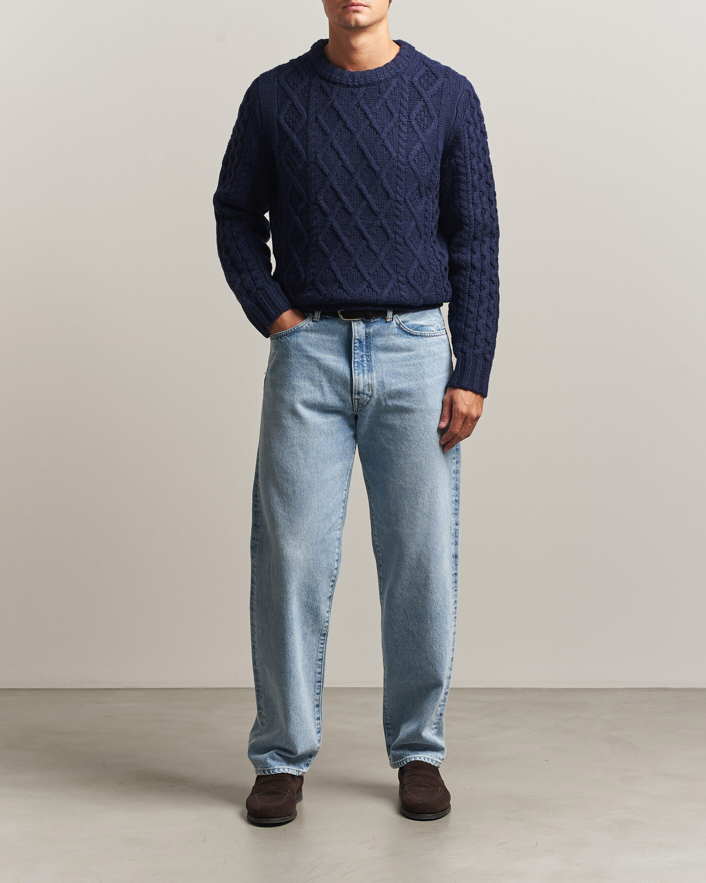 Men | Sweaters & Knitwear | Morris | Ramsey Cable Sweater Navy
