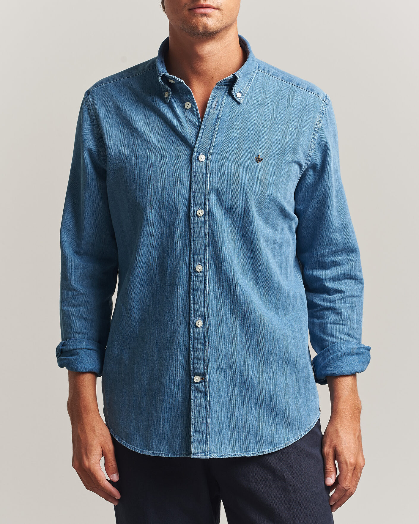 Men | Shirts | Morris | Indigo Herringbone Shirt Light Blue